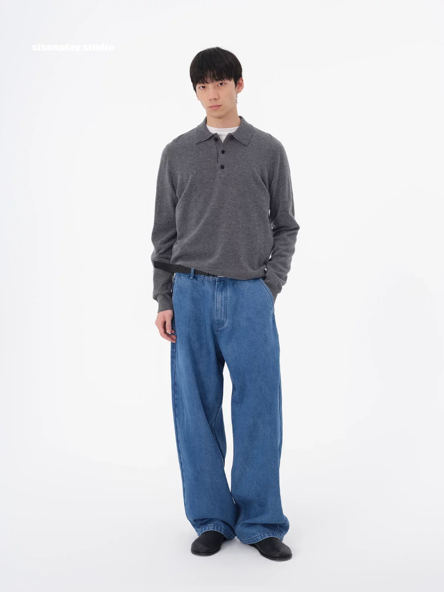 Blue Oversized Wide-Leg Washed Denim Jeans
