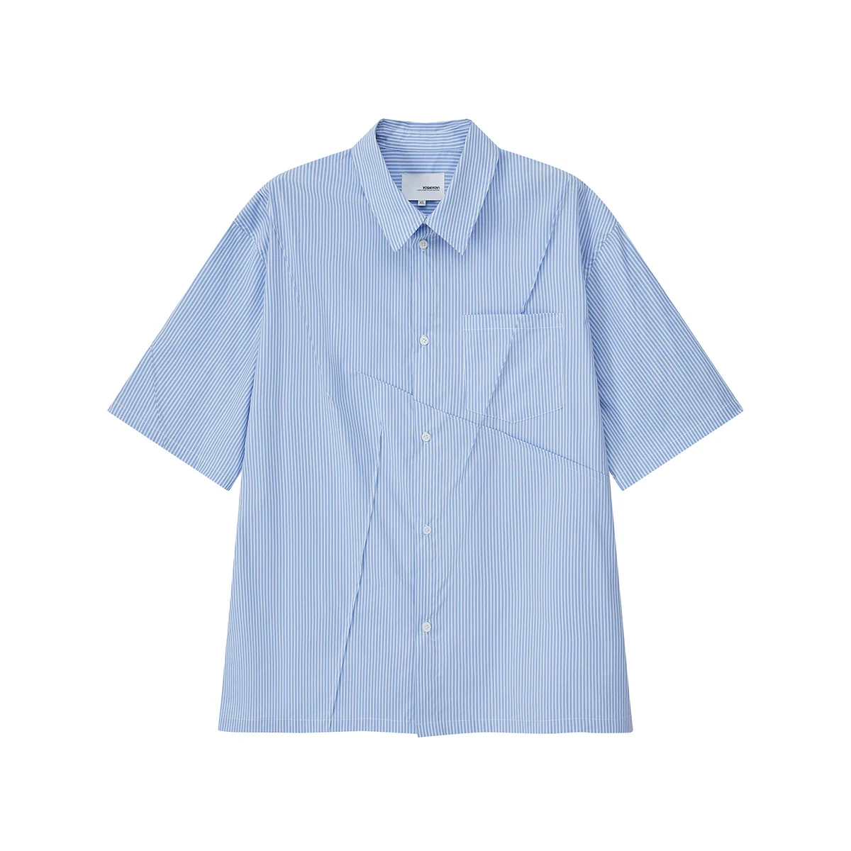 Blue Pinstripe Panel Short-Sleeve Shirt - Image 5