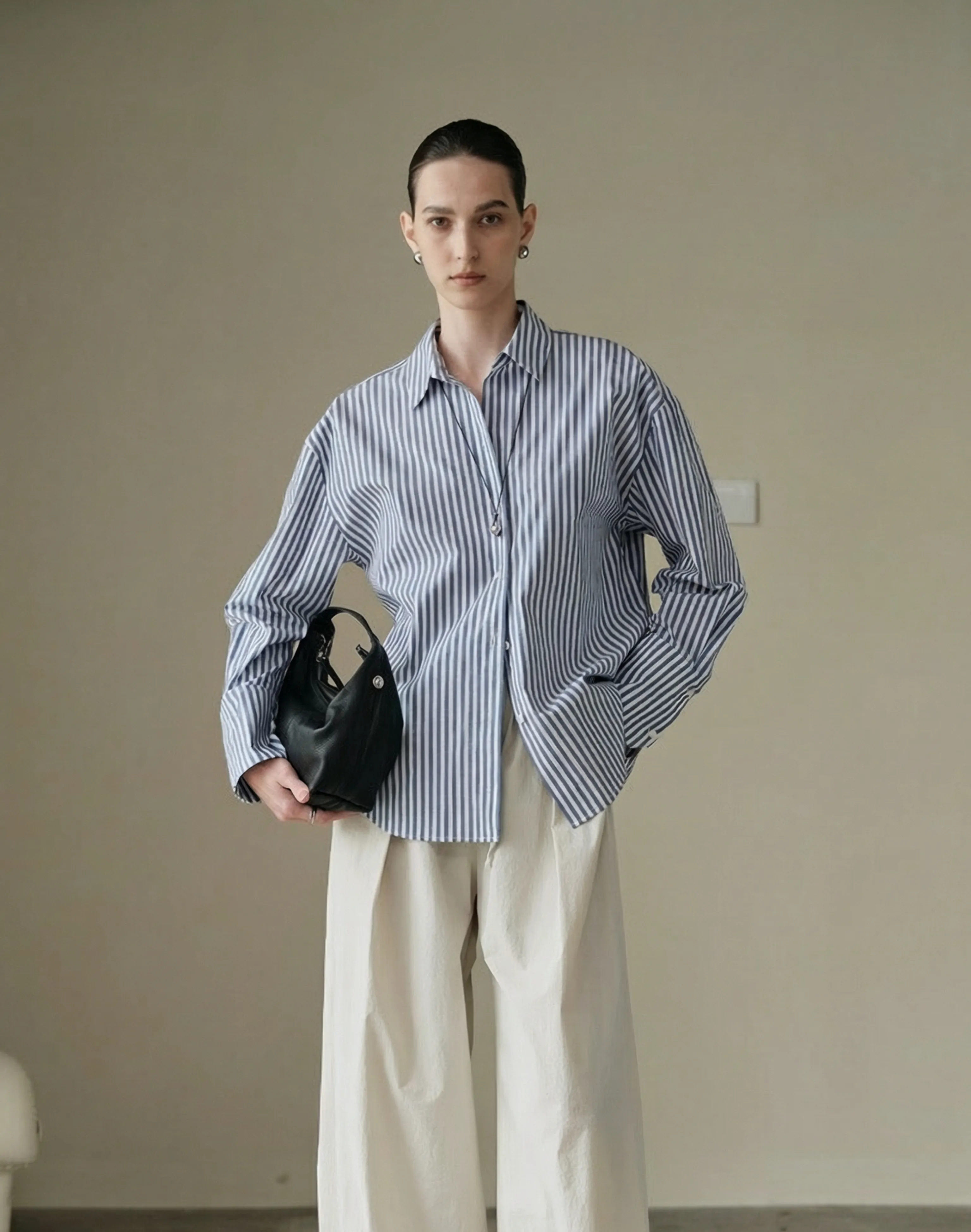 Blue Stripe Oversized Button-Up Shirt - Image 3