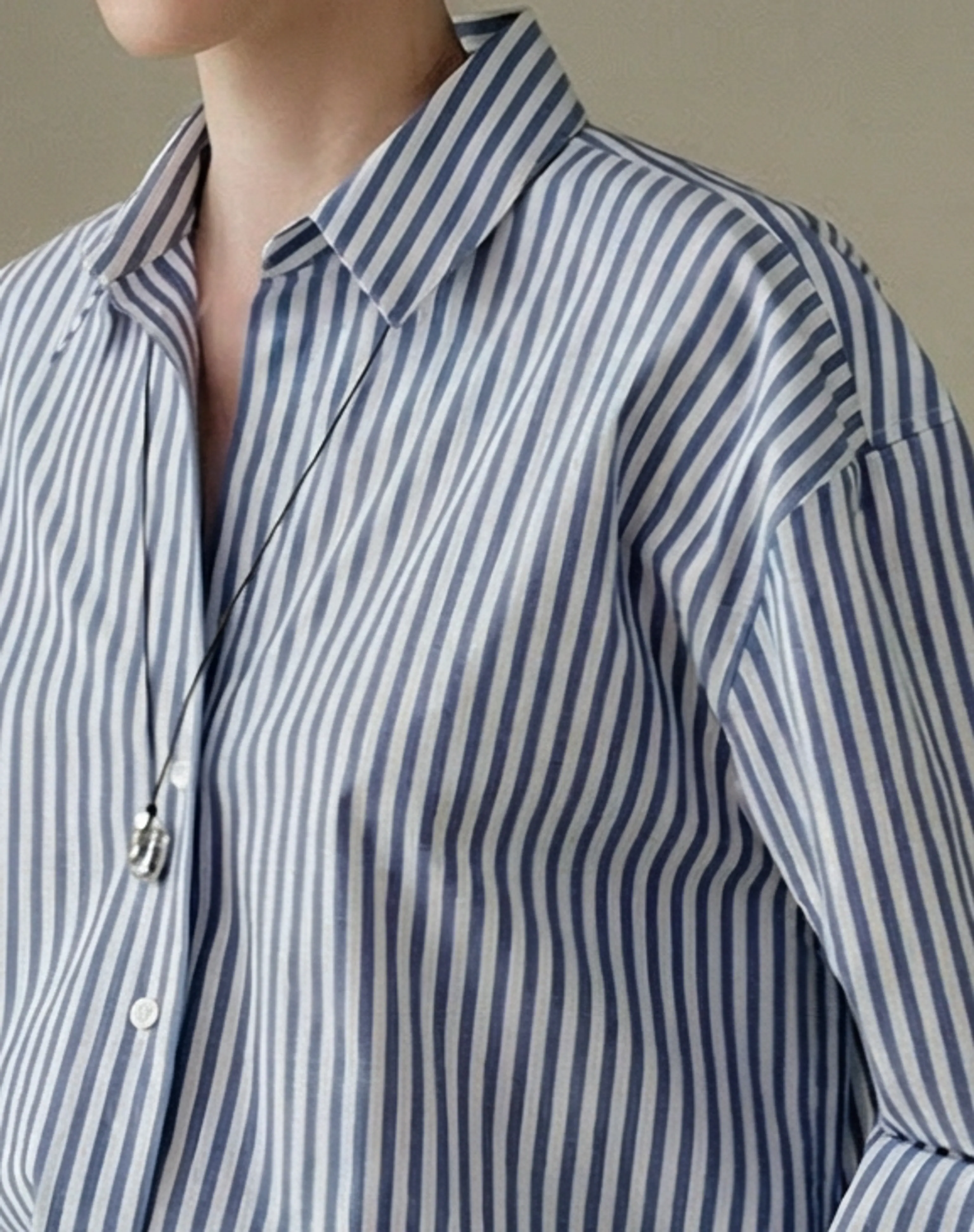 Blue Stripe Oversized Button-Up Shirt - Image 4