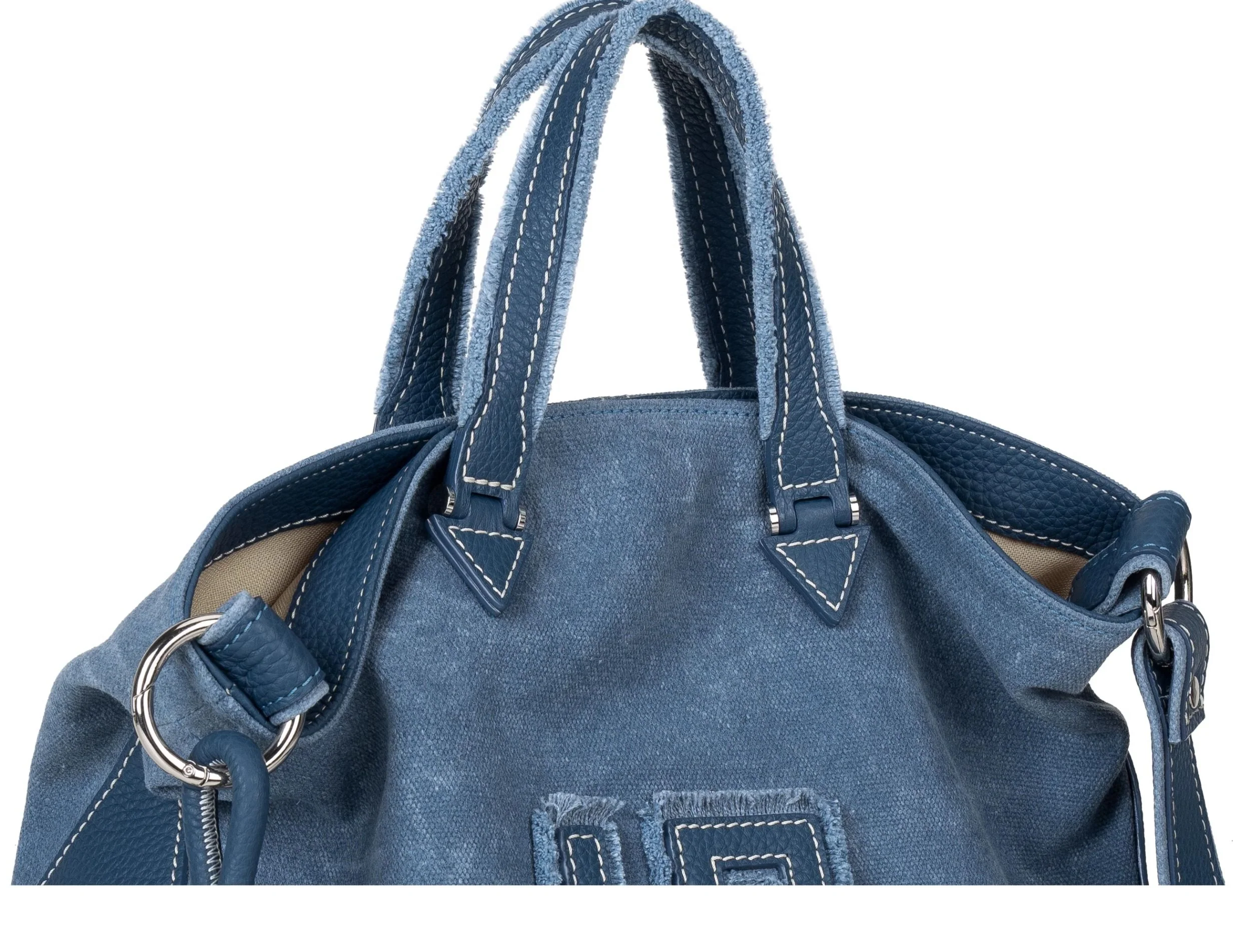 Blue Suede & Denim Tote - Image 5
