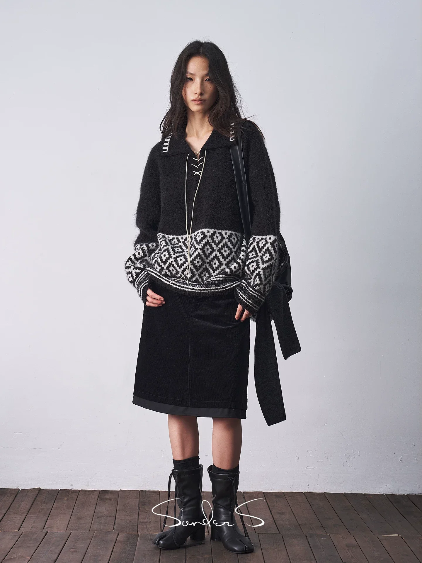 Bouclé Fair Isle Lace-Up Sweater - Image 2