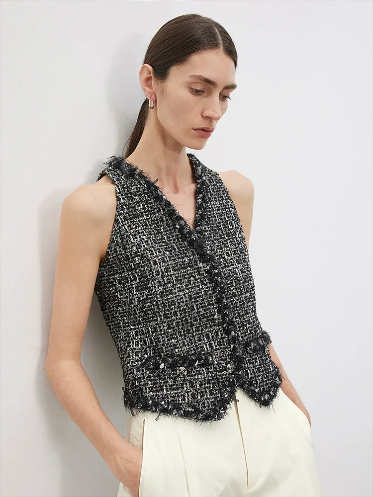 Boucle Tweed V-Neck Vest - Image 2
