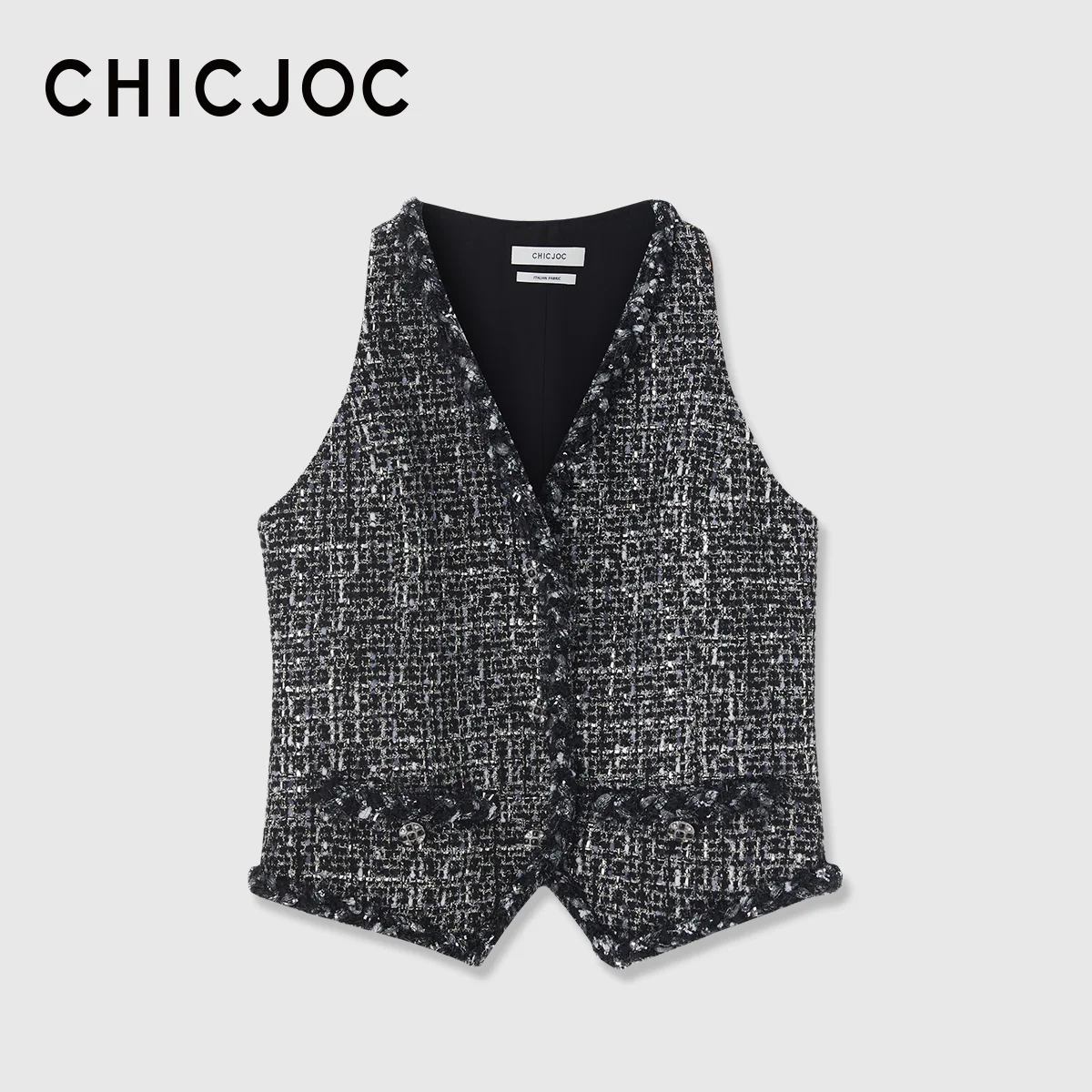 Boucle Tweed V-Neck Vest - Image 8