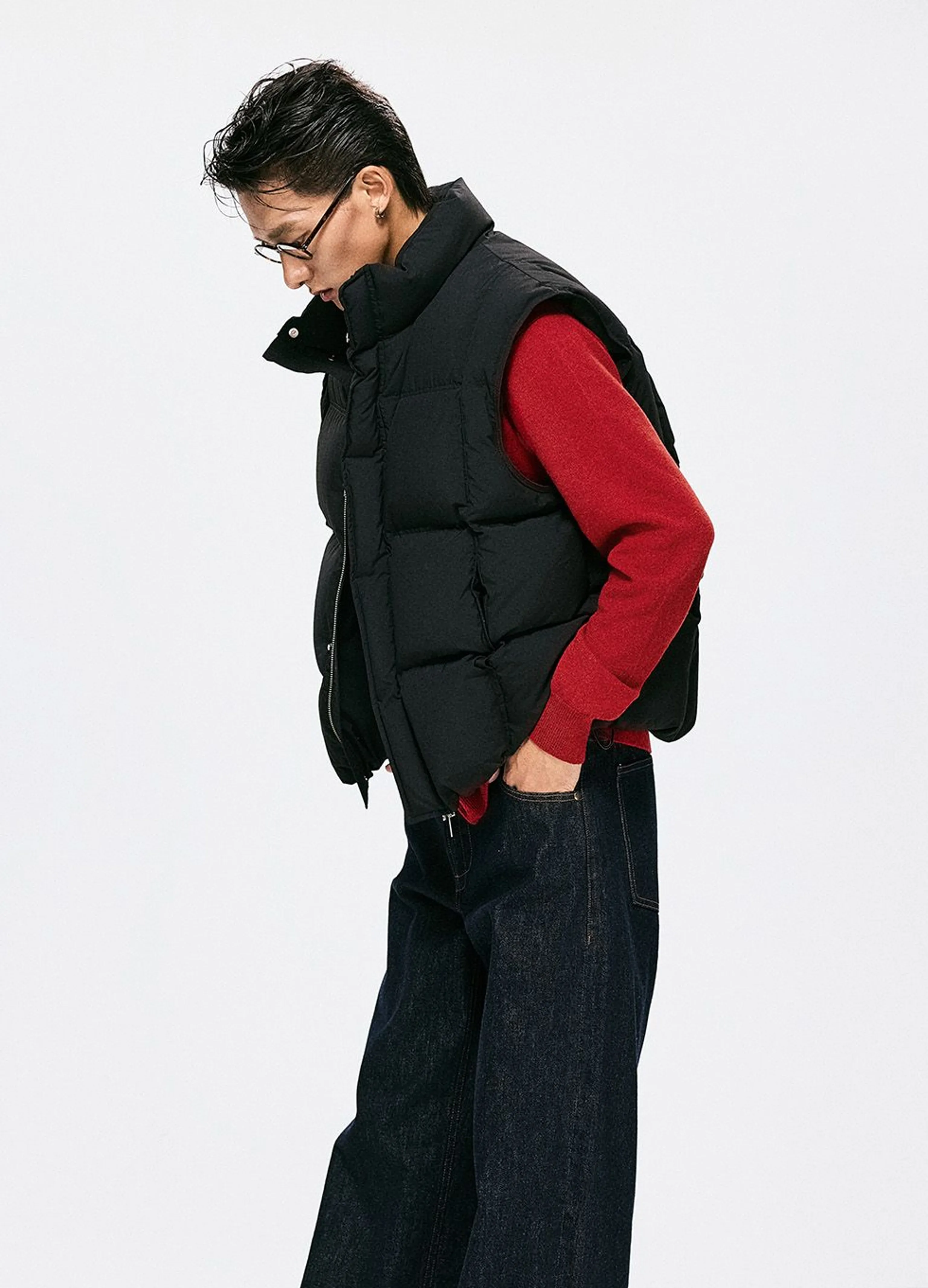 Box-Quilt Stand Collar Down Vest - Image 4