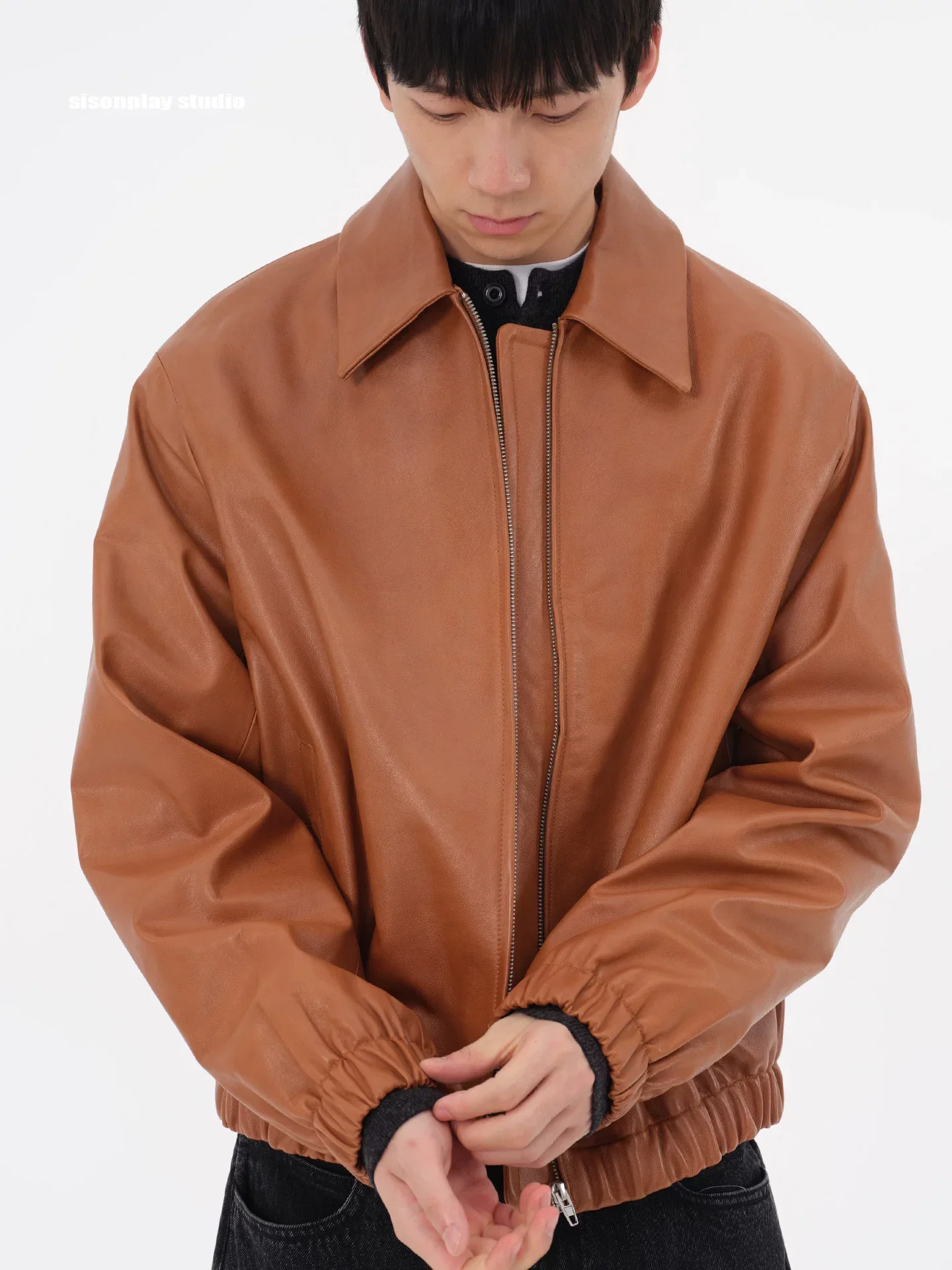 Brown Cowhide Zip Jacket