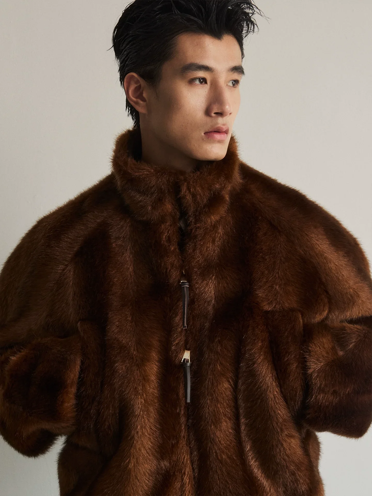 Brown Faux-Fur Stand-Collar Jacket - Image 2