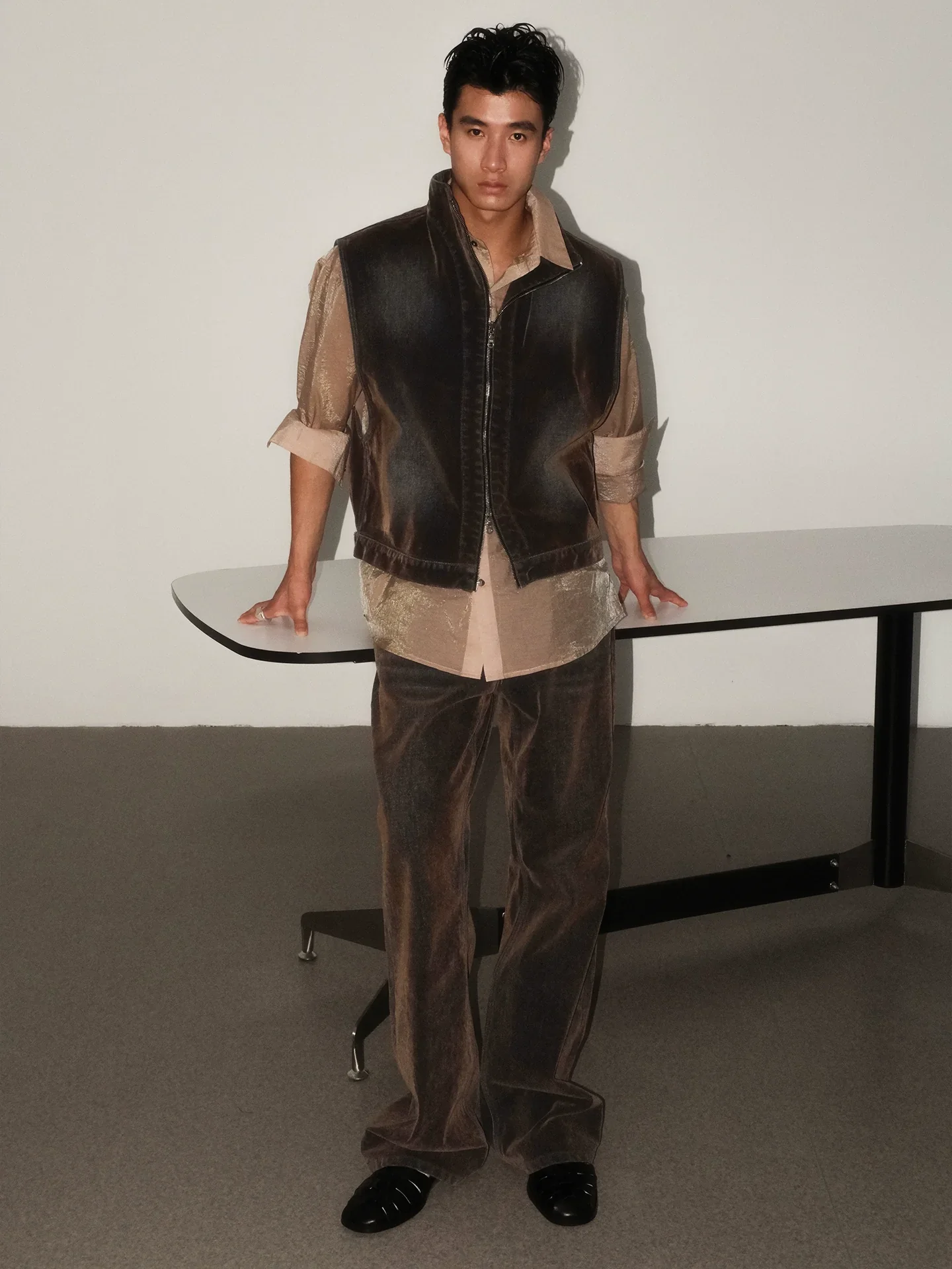 Brown Flocked Wide-Leg Jeans - Image 3