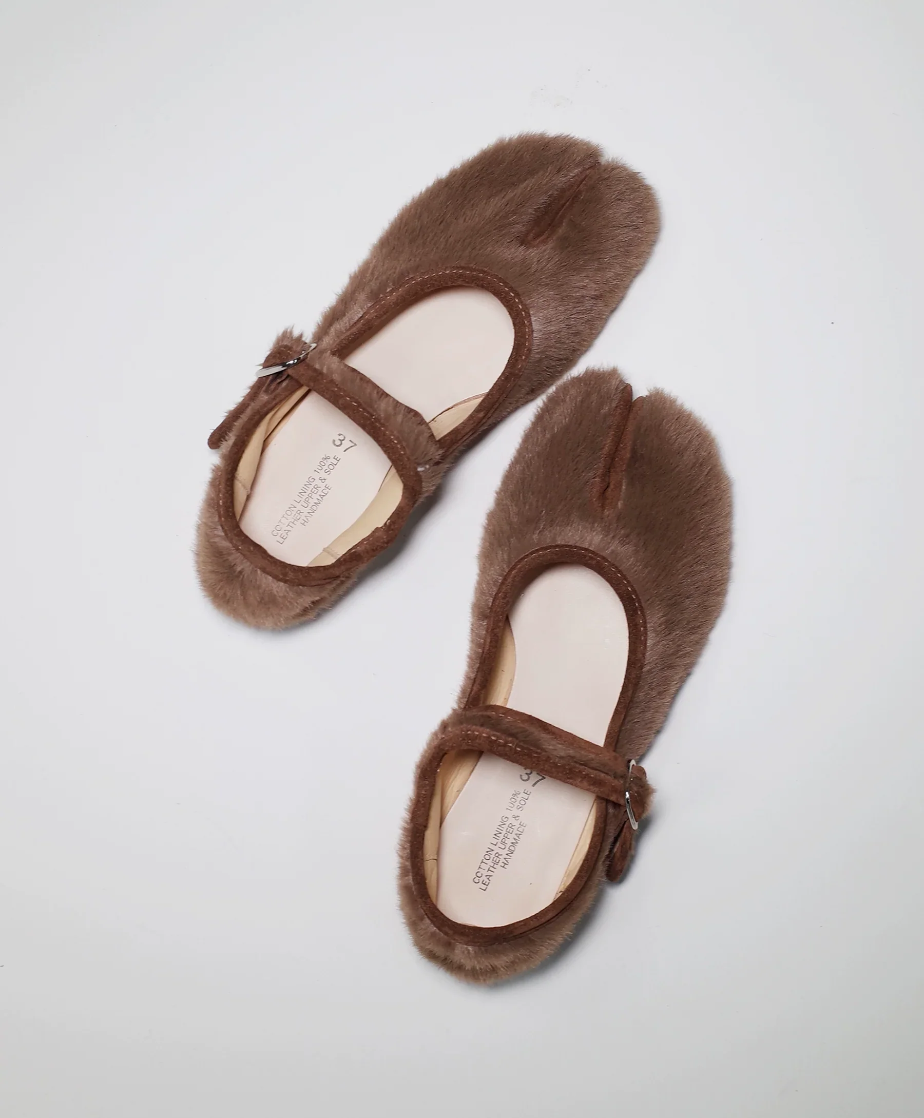 Brown Fur Split-Toe Mary Jane Shoes - Image 2