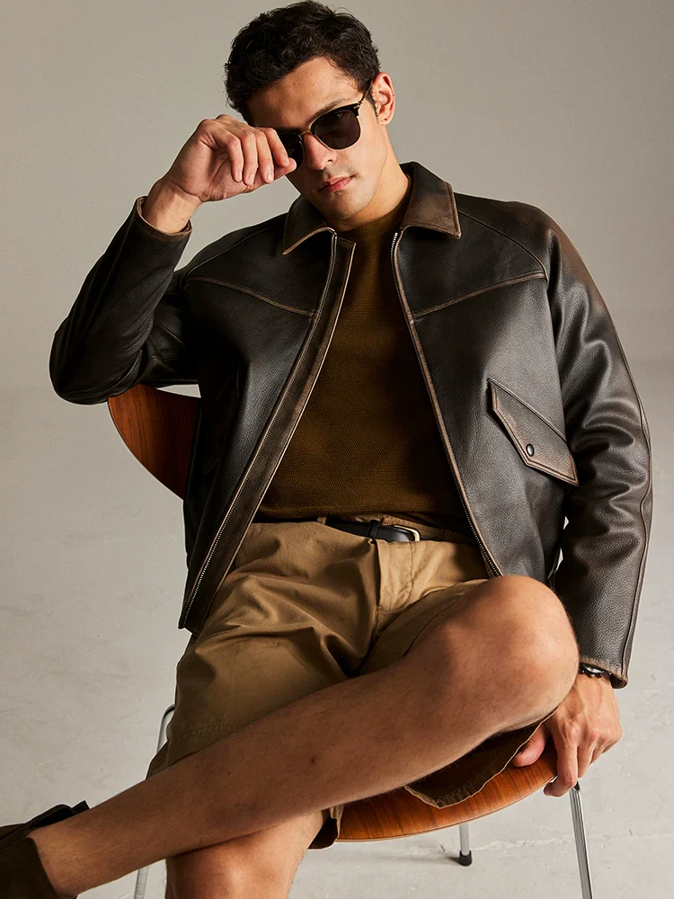 Brown Goatskin Raglan Bomber Jacket