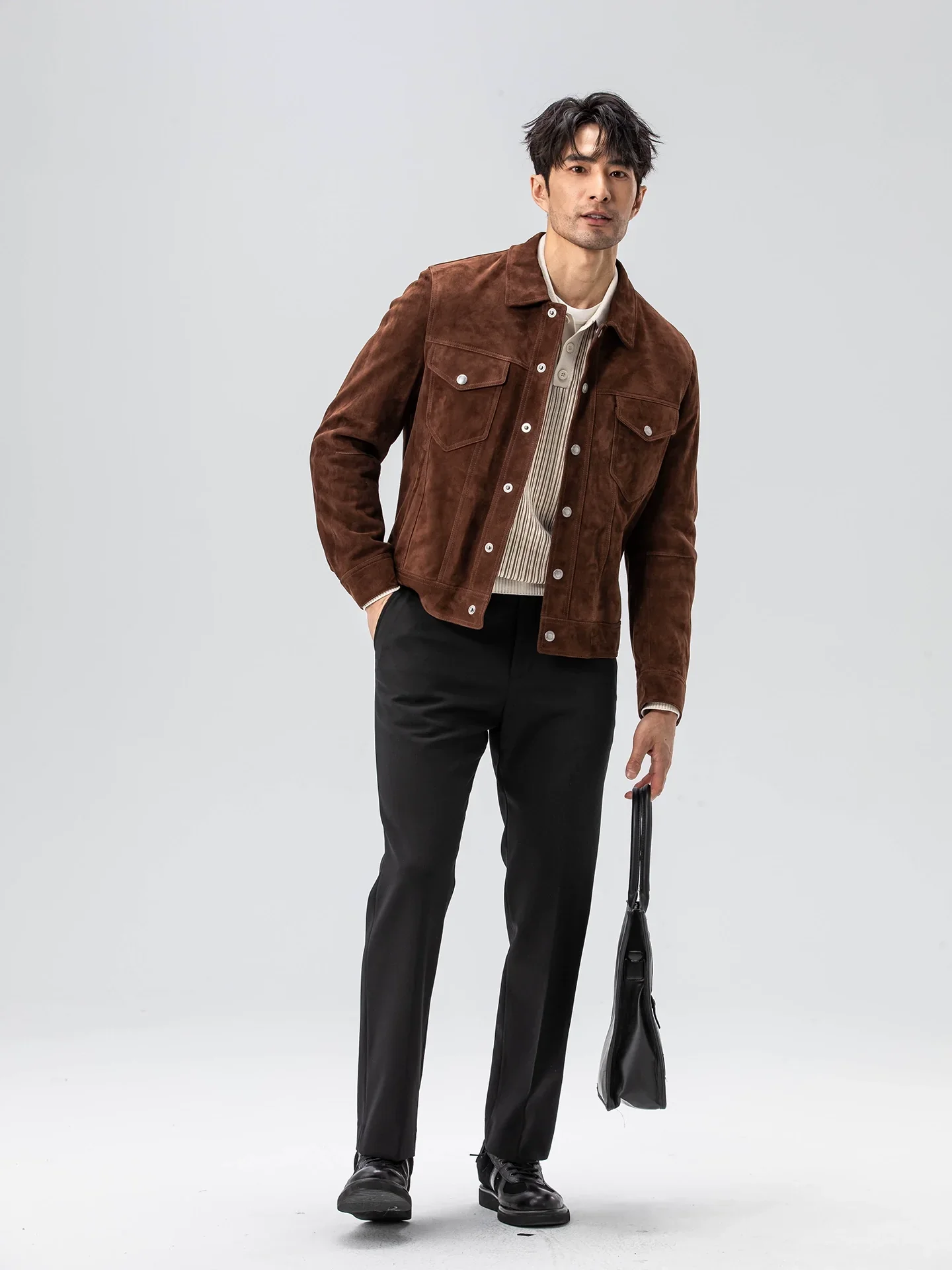 Brown Lamb Suede Trucker Jacket - Image 3