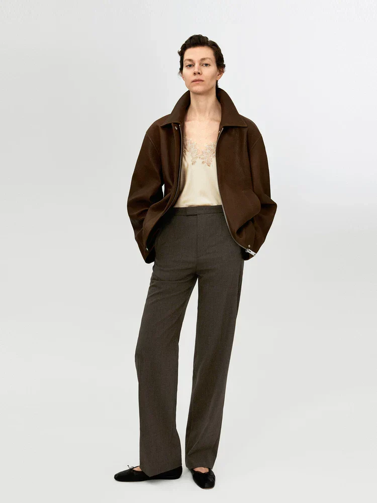 Brown Leather Zip Jacket - Image 2