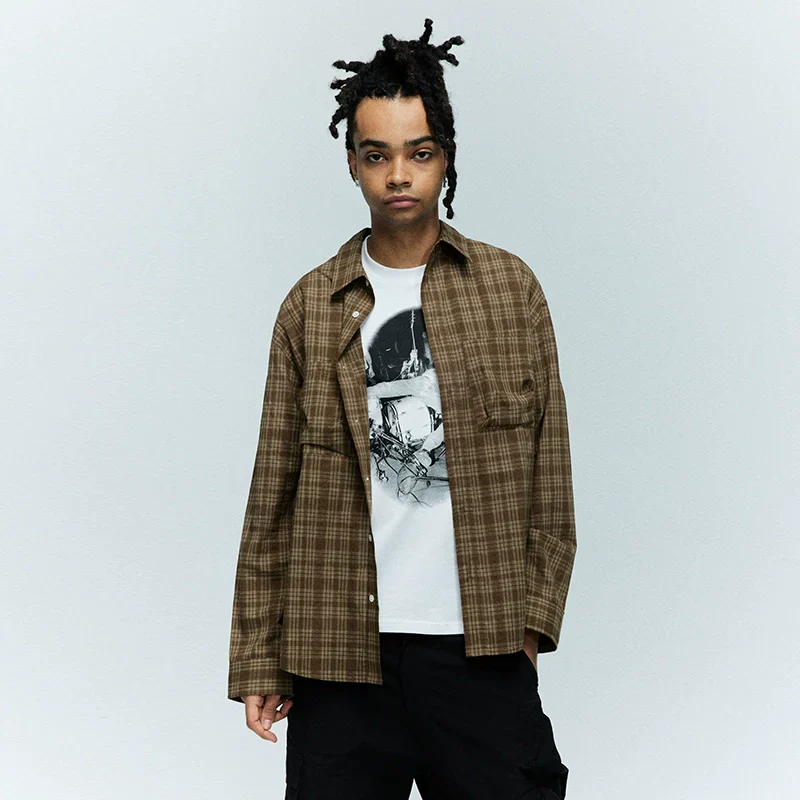 Brown Plaid Long-Sleeve Shirt