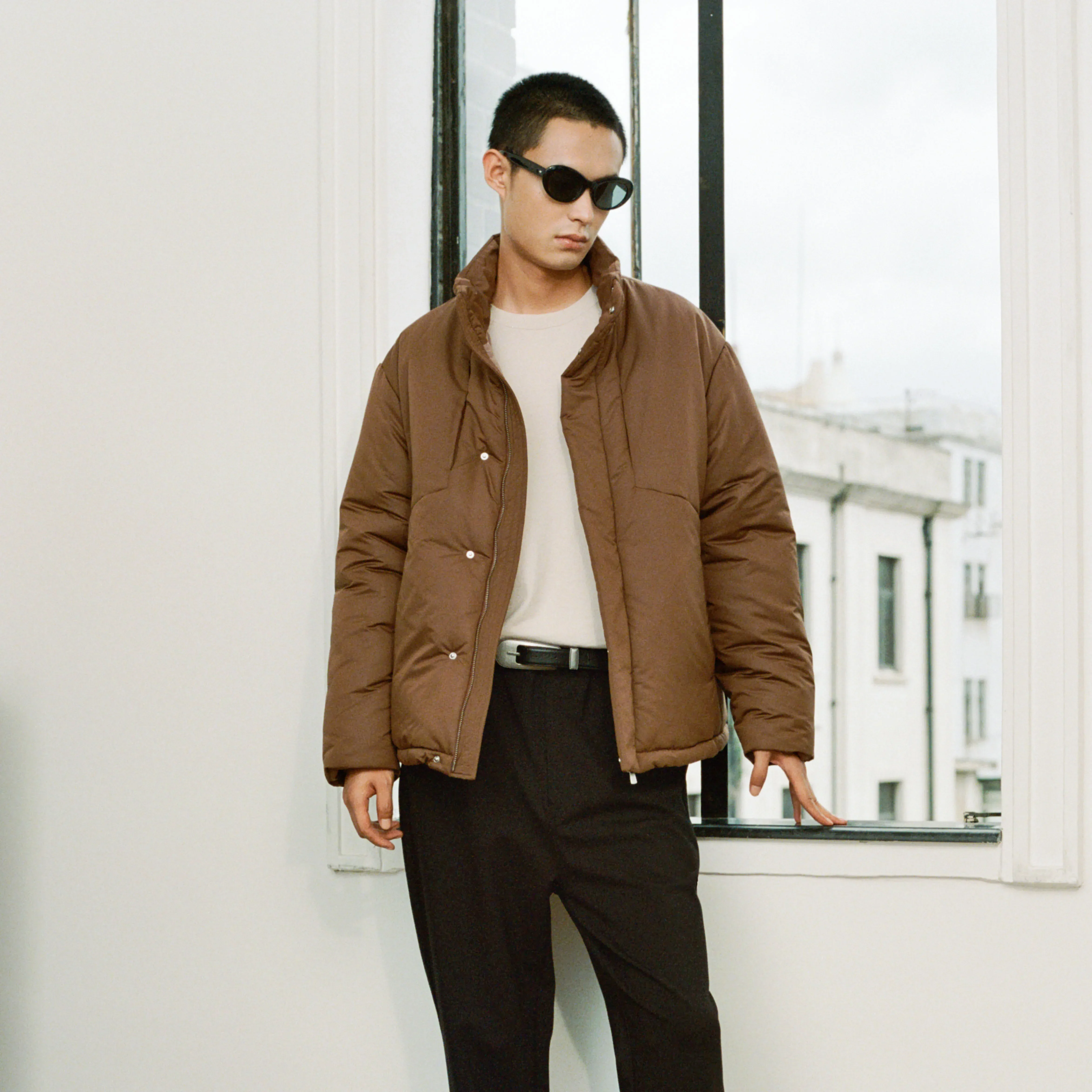 Brown Stand-Collar Puffer Jacket