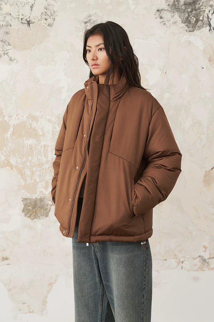 Brown Stand-Collar Puffer Jacket - Image 2