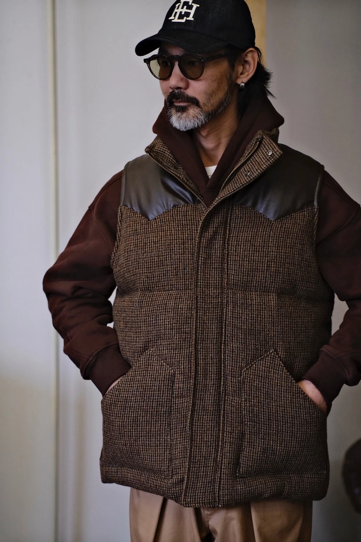 Brown Tweed Faux Leather-Accent Vest - Image 2