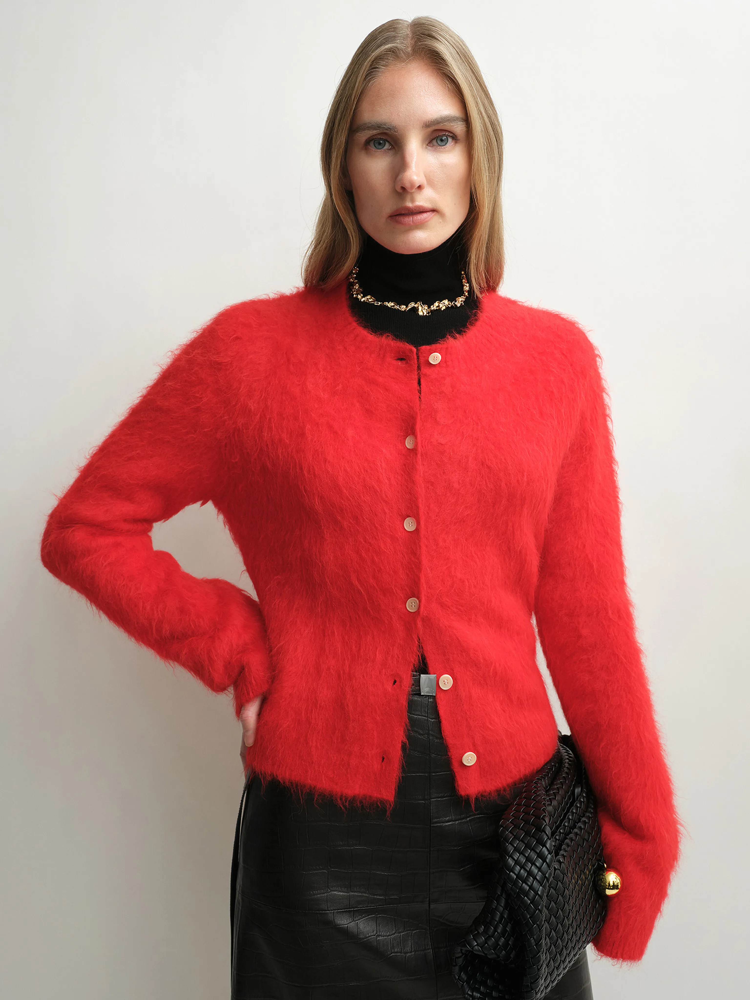 Brushed Alpaca Crew Cardigan