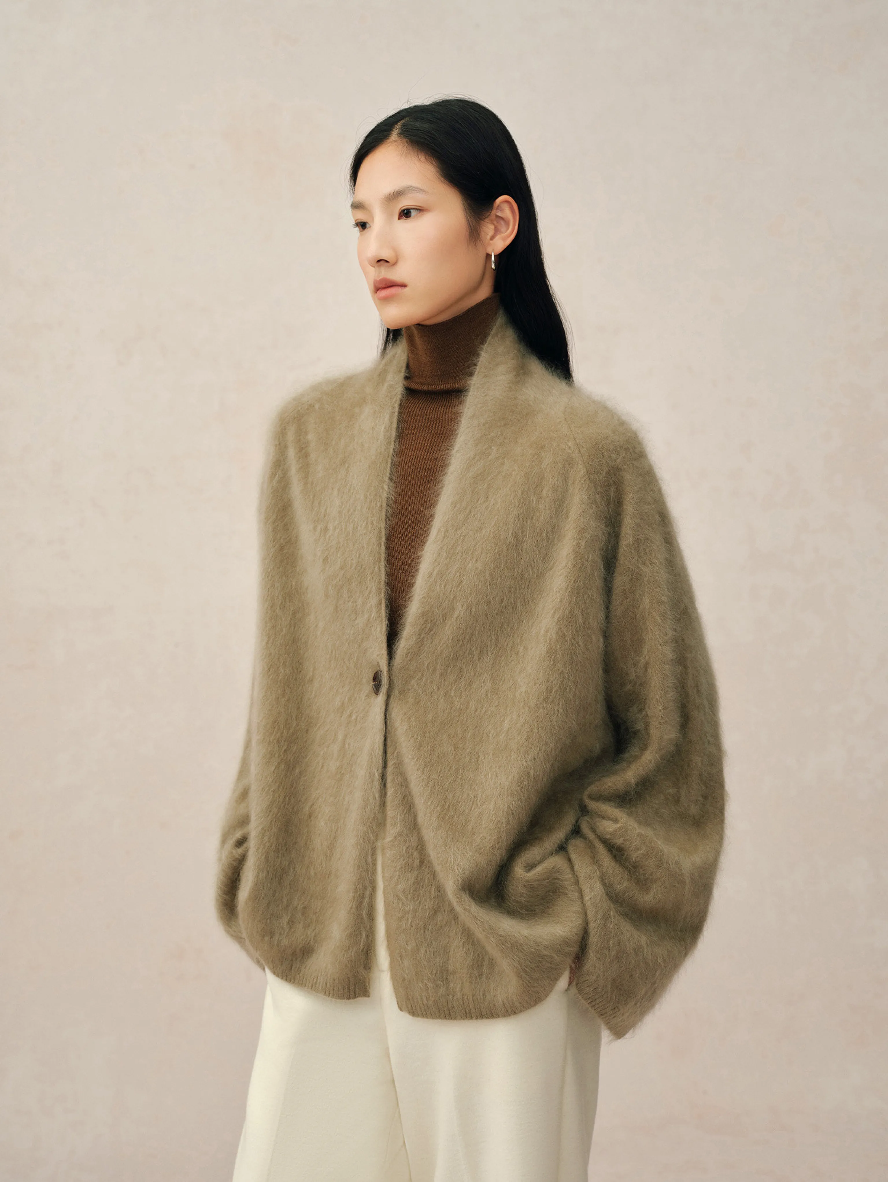Brushed Cashmere One-Button Cardigan - Image 2
