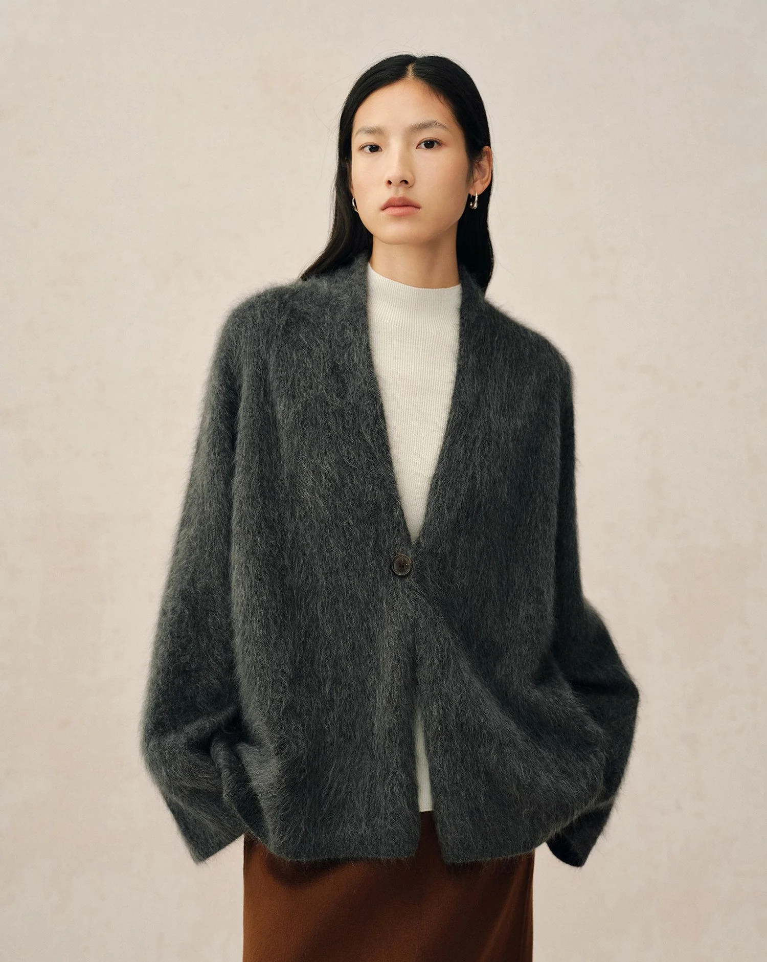 Brushed Cashmere One-Button Cardigan - Image 3