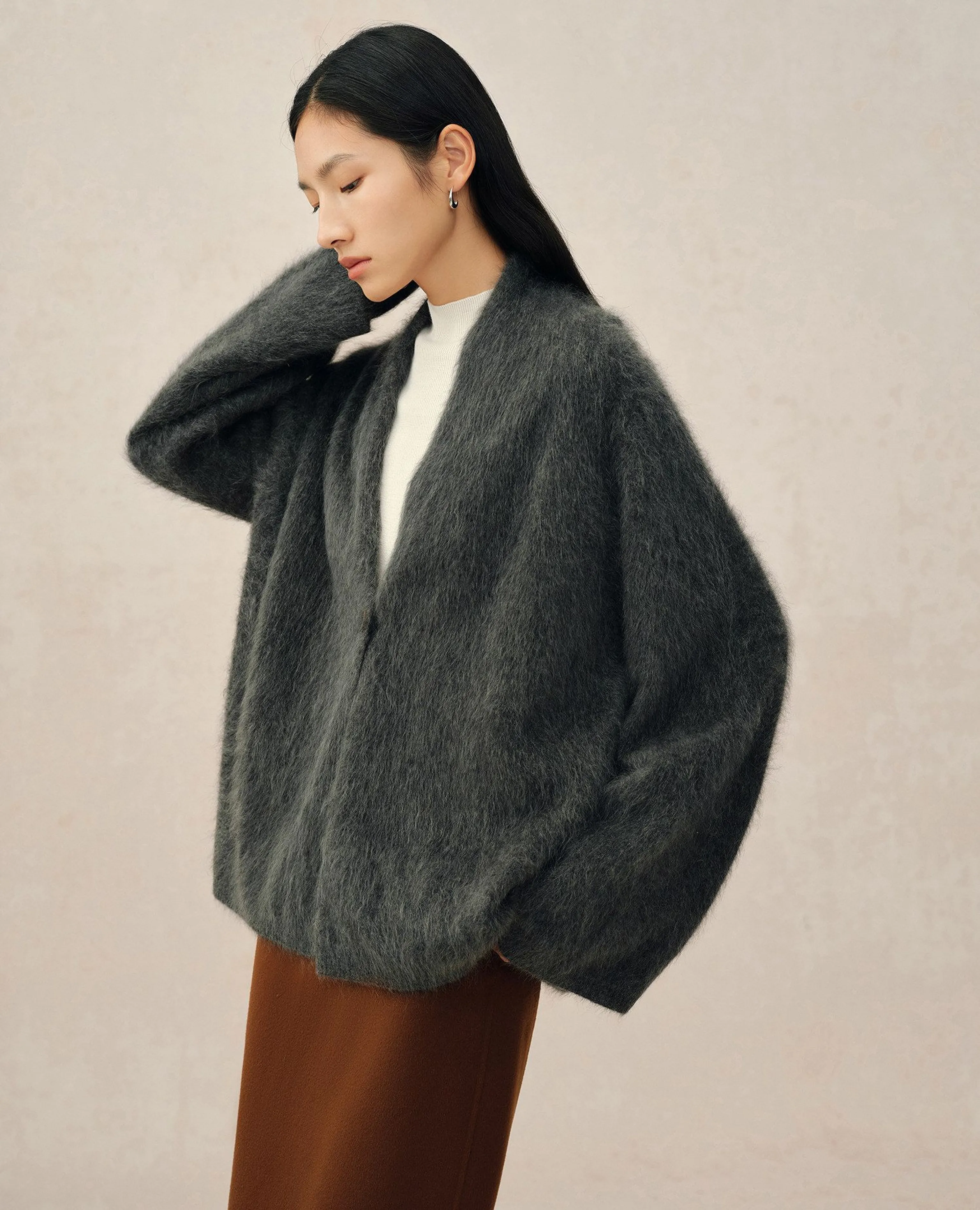 Brushed Cashmere One-Button Cardigan - Image 5