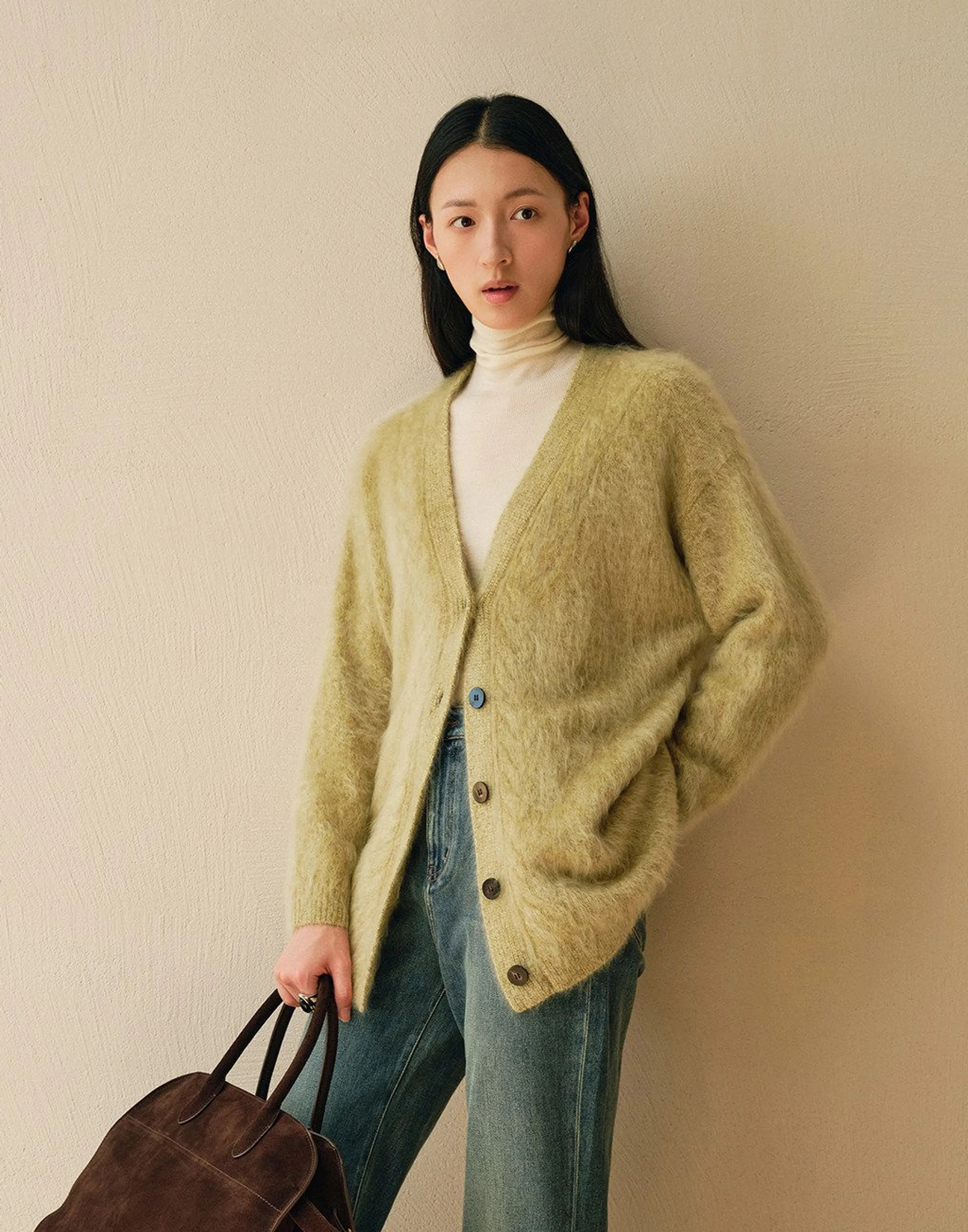 Brushed Cashmere V-Neck Cardigan
