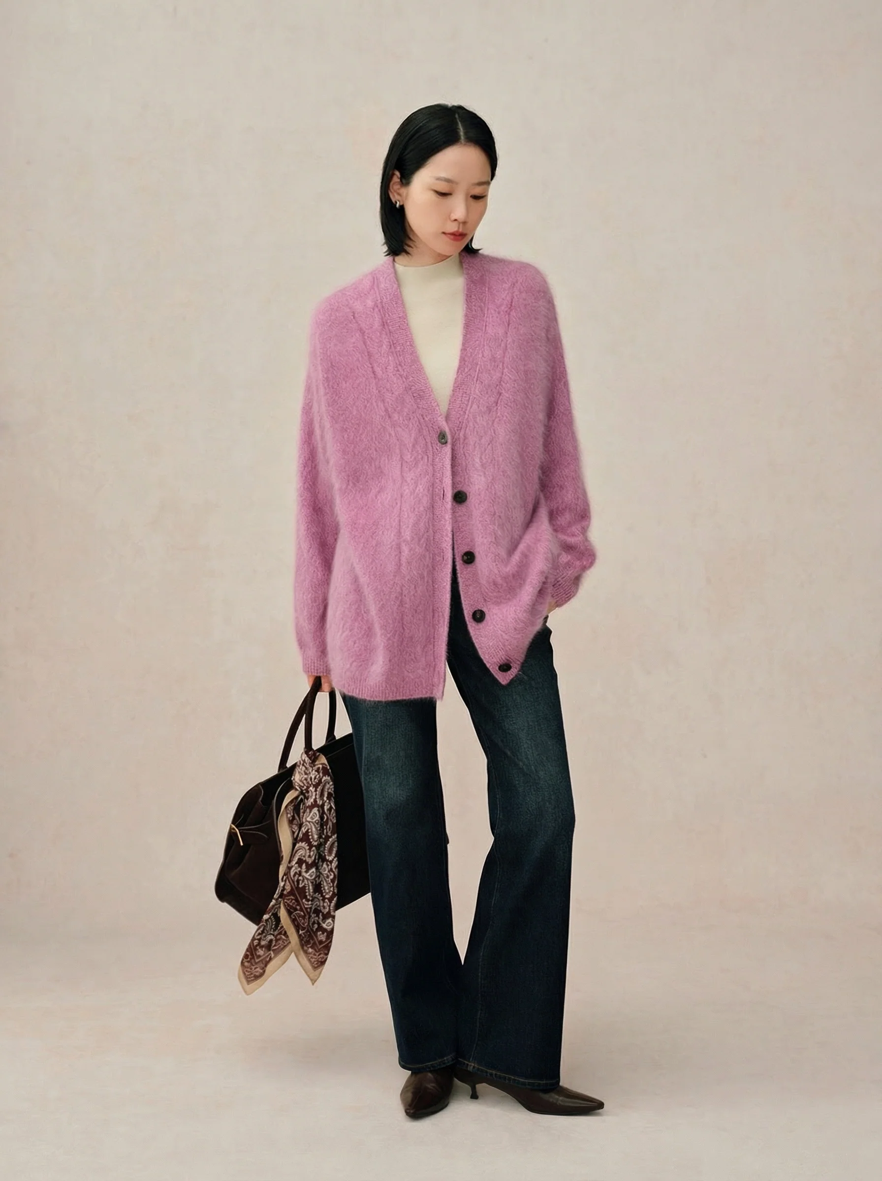 Brushed Cashmere V-Neck Cardigan - Image 6