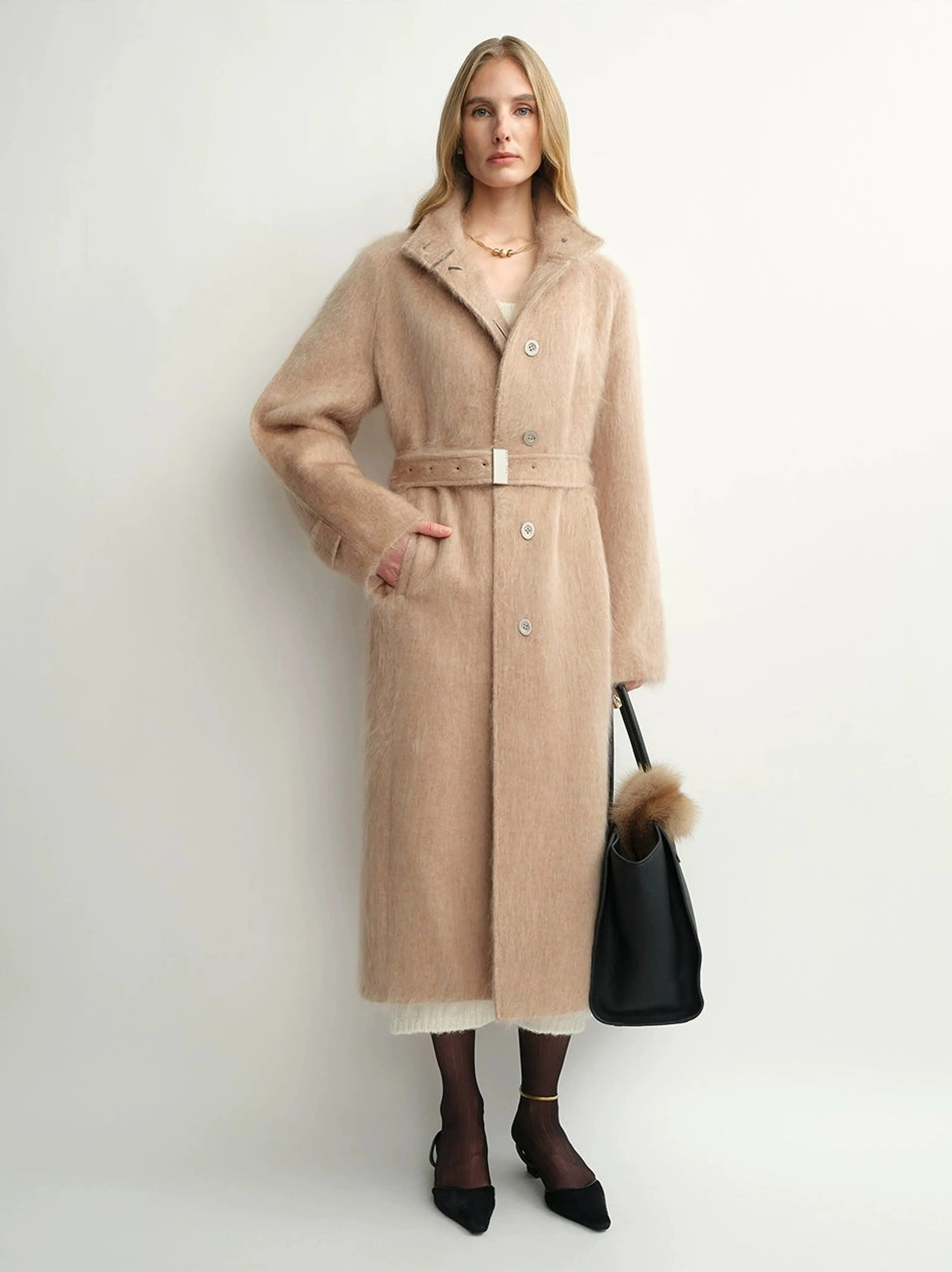Brushed Cashmere Wool Stand-Collar Coat - Image 3