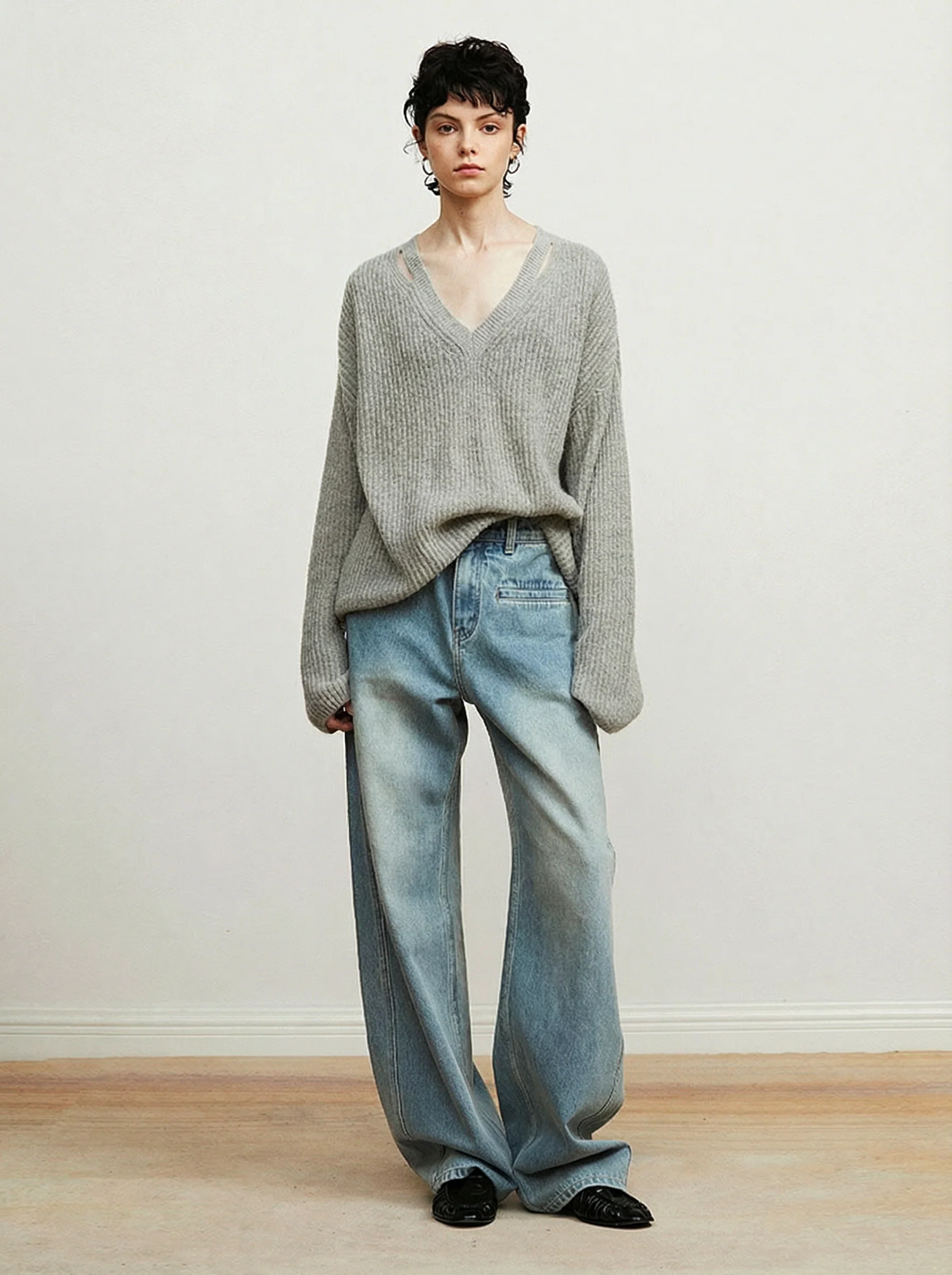 Brushed Merino Rib V-neck Sweater - Image 6
