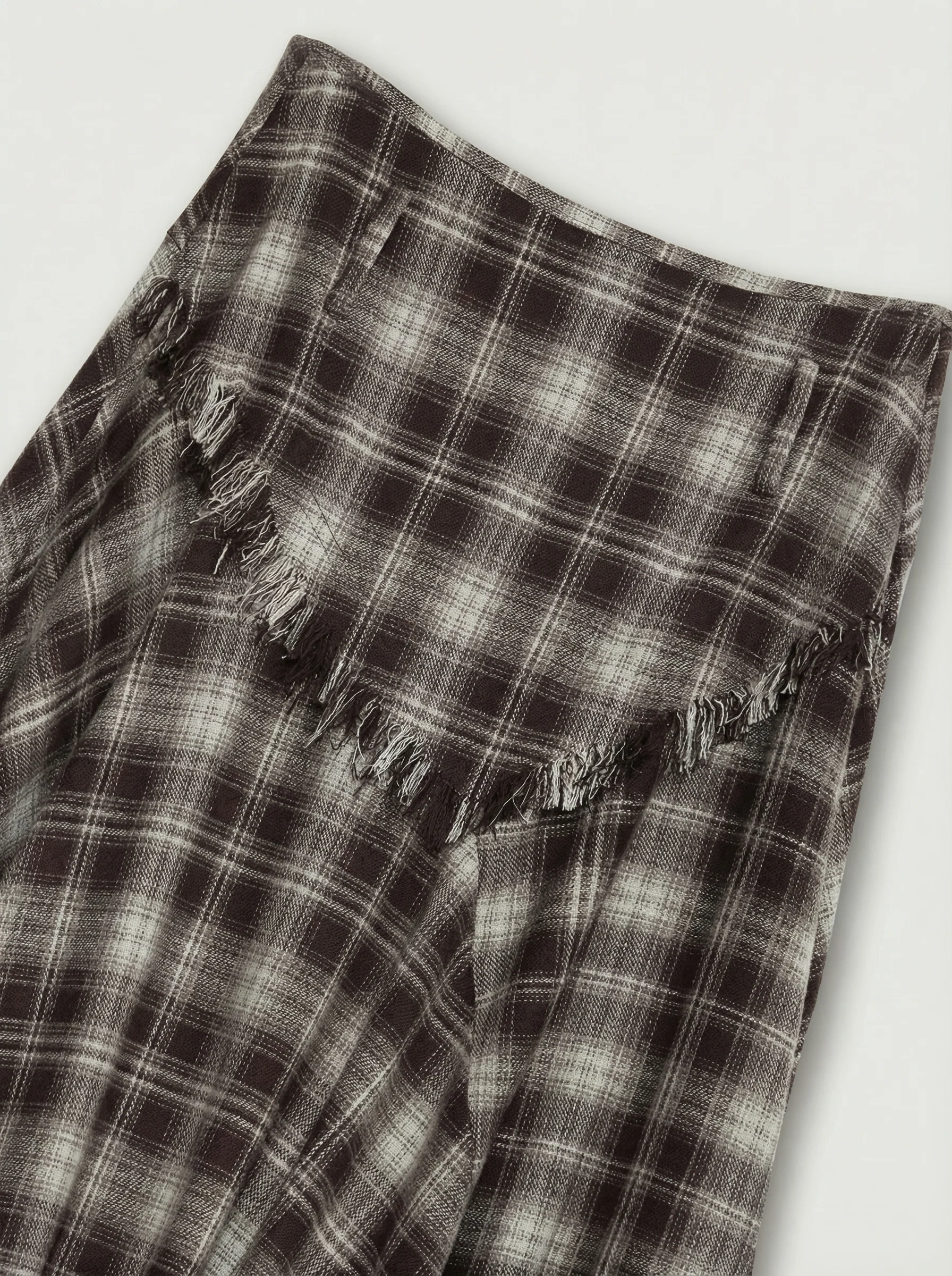 Brushed Plaid Handkerchief Midi Skirt - Image 3
