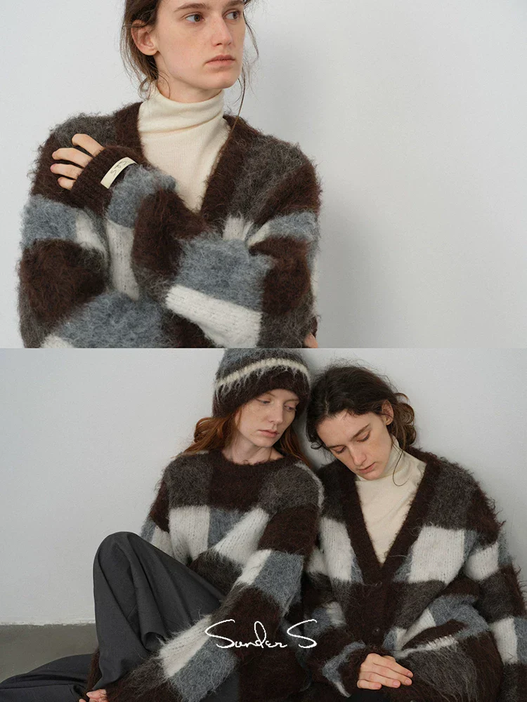 Brushed Plaid Wool-Blend Cardigan - Image 3