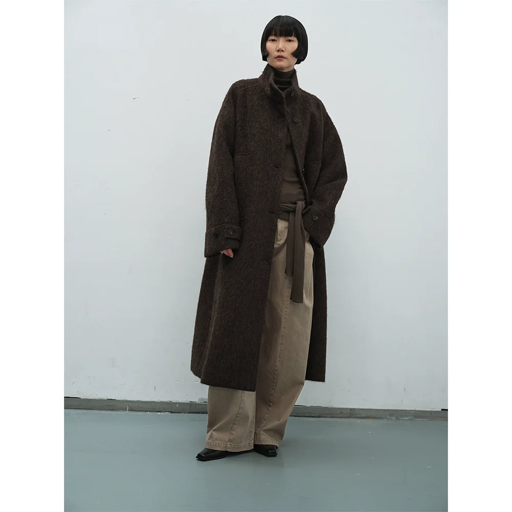 Brushed Stand-Collar Wool Coat - Image 6
