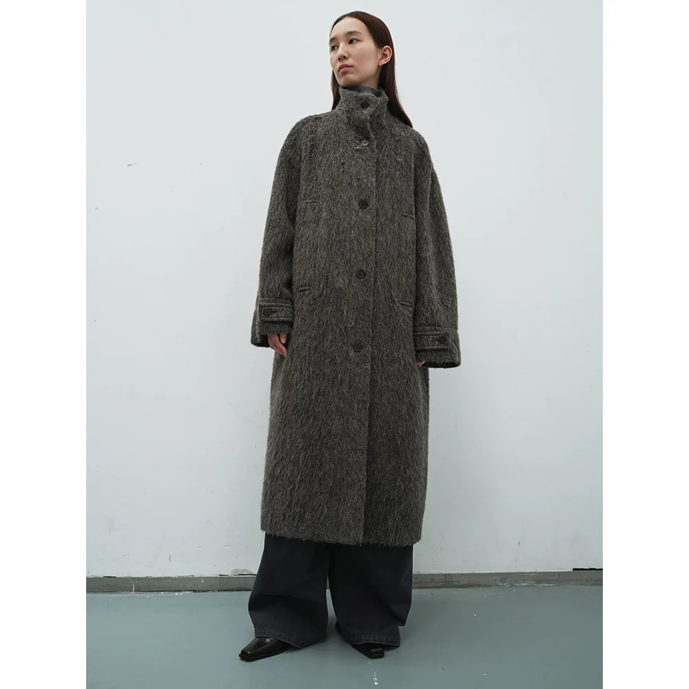 Brushed Stand-Collar Wool Coat - Image 7