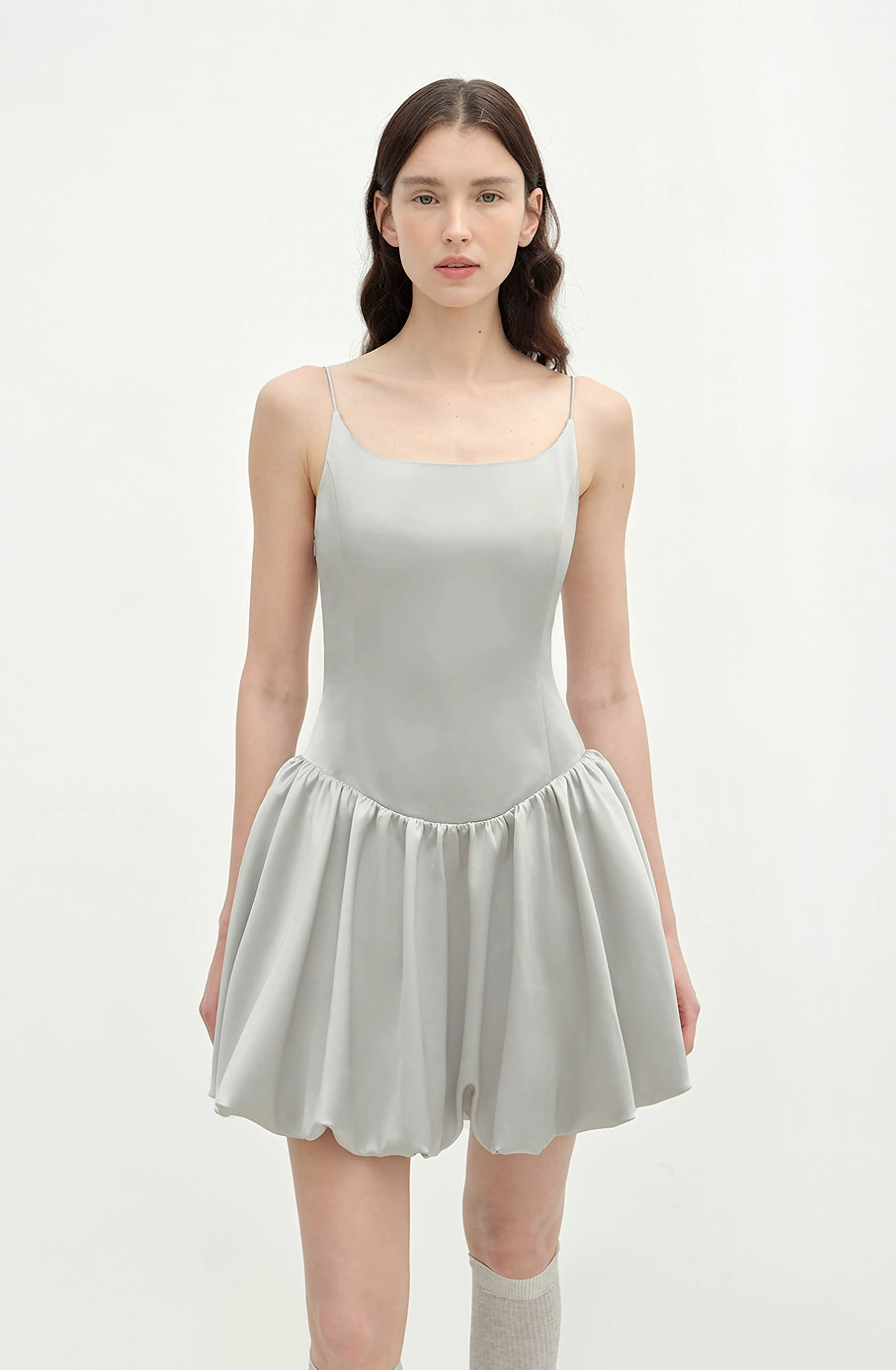 Bubble Hem Satin Mini Dress