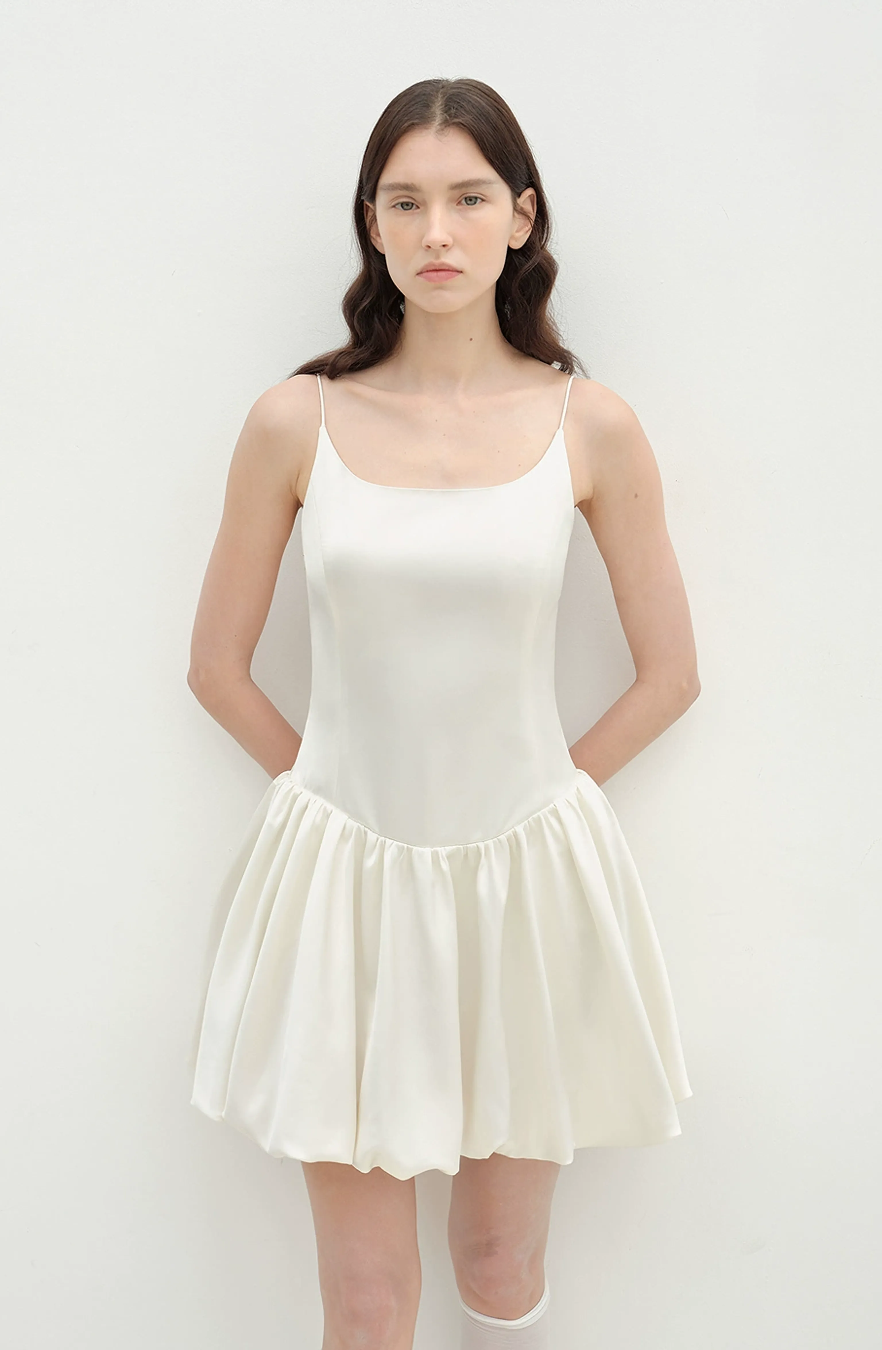 Bubble Hem Satin Mini Dress - Image 2