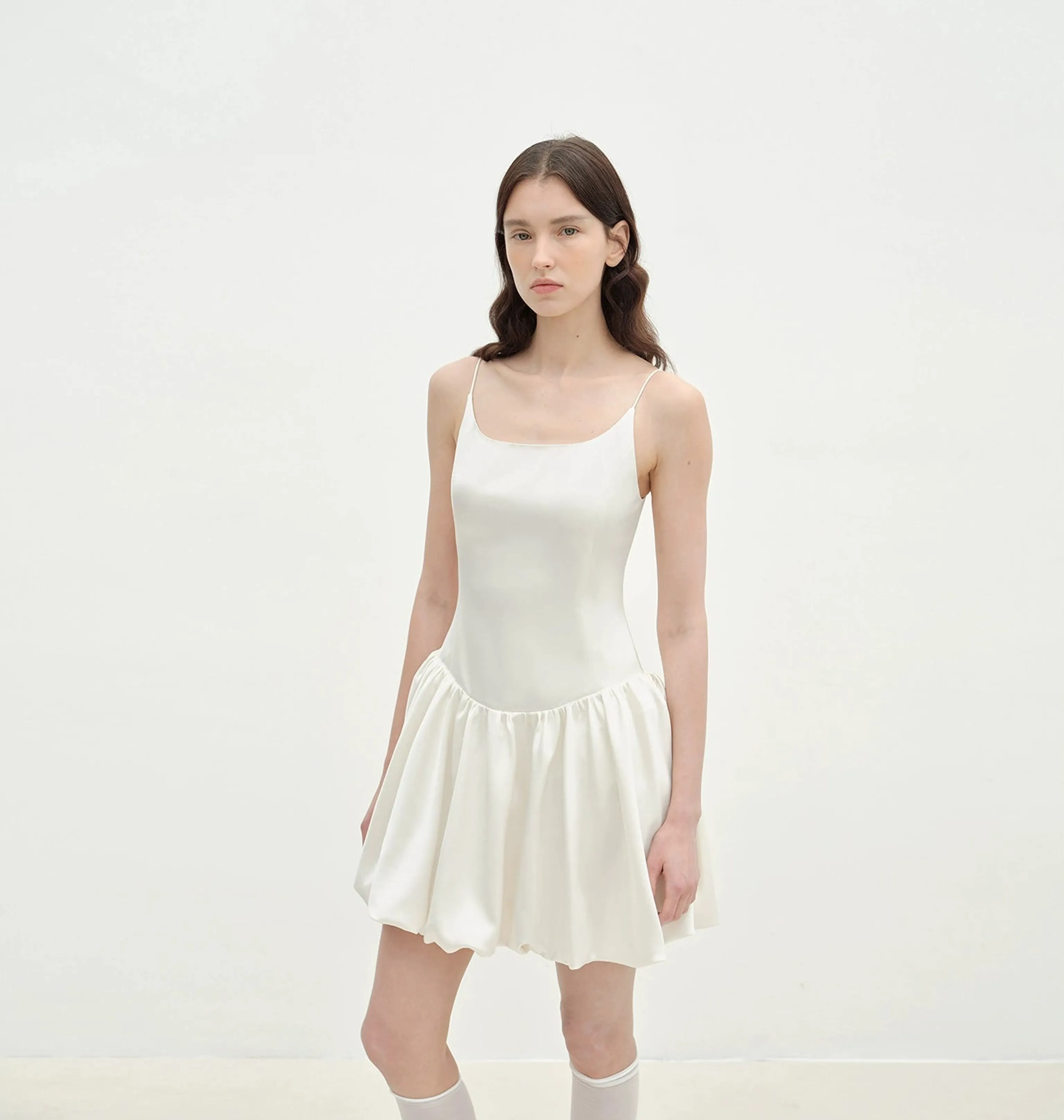 Bubble Hem Satin Mini Dress - Image 8