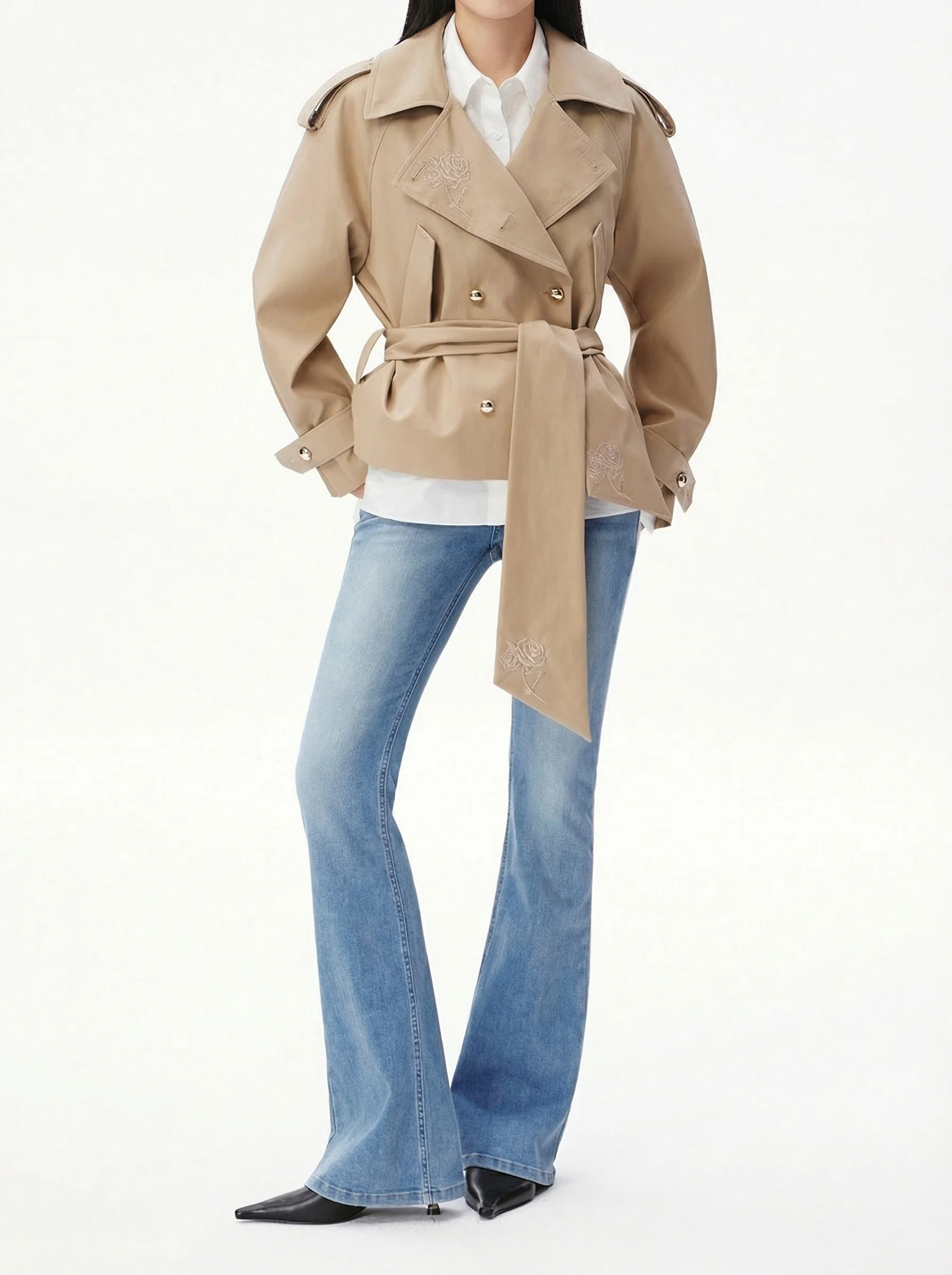 Buckle-Waist Flare Jeans