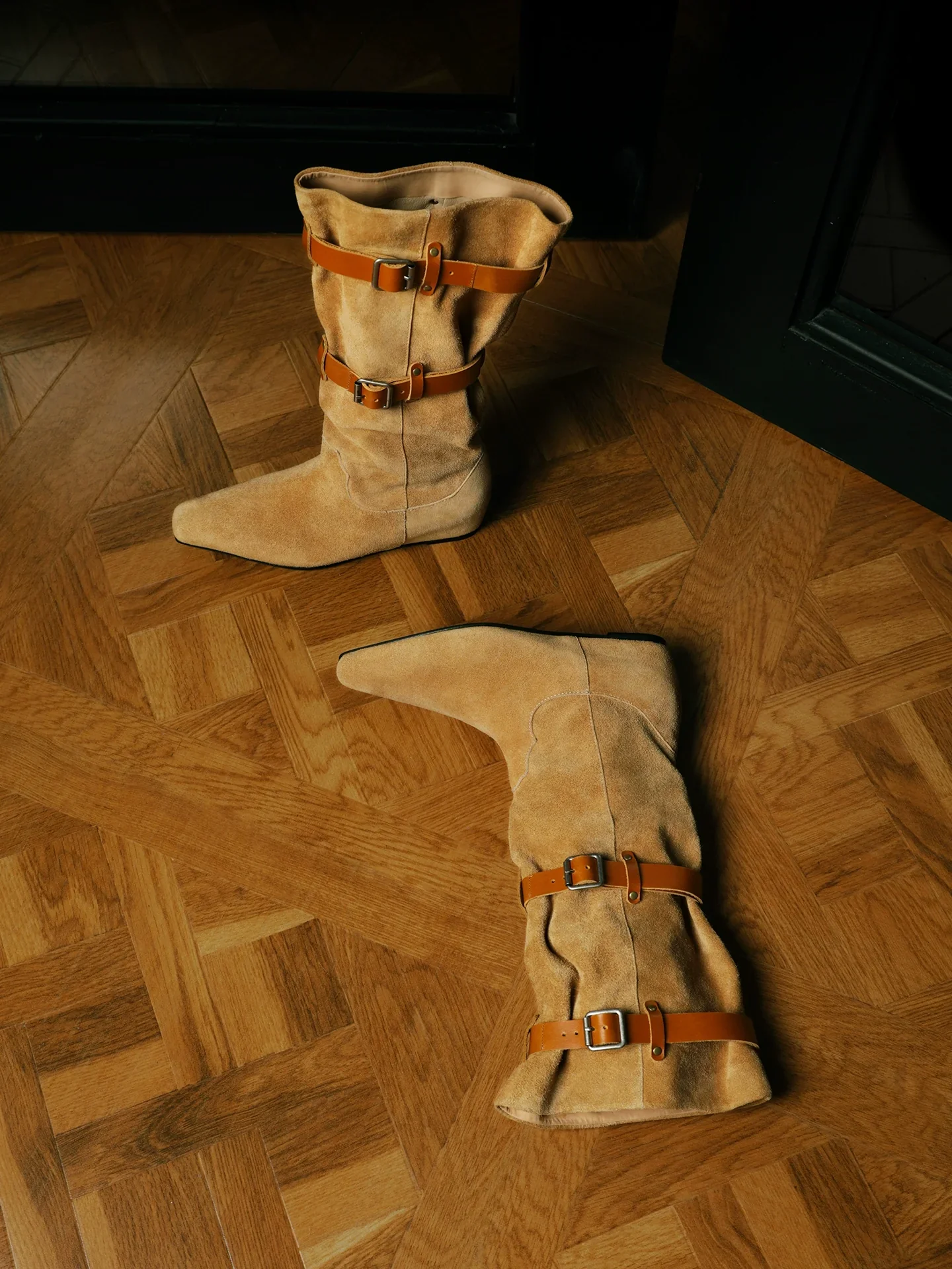 Buckled Suede Slouch Boots - Image 2