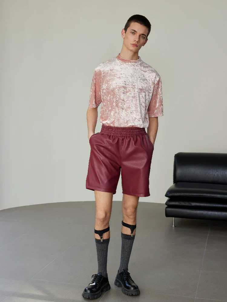 Burgundy Faux Leather Shorts - Image 4