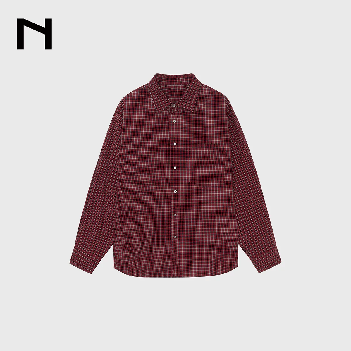 Burgundy Micro-Check Cotton Shirt - Image 6