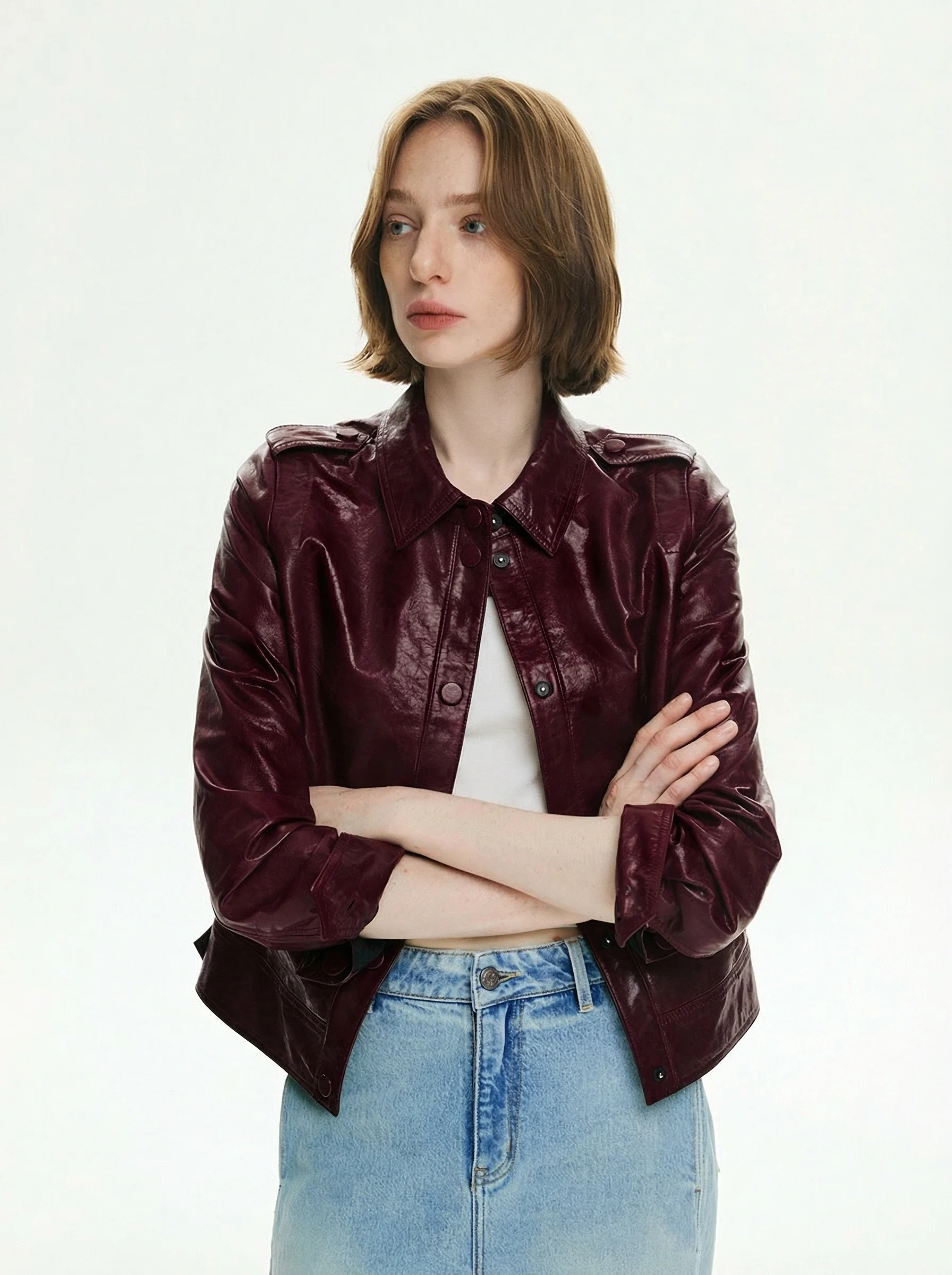 Burgundy Snap Leather Jacket
