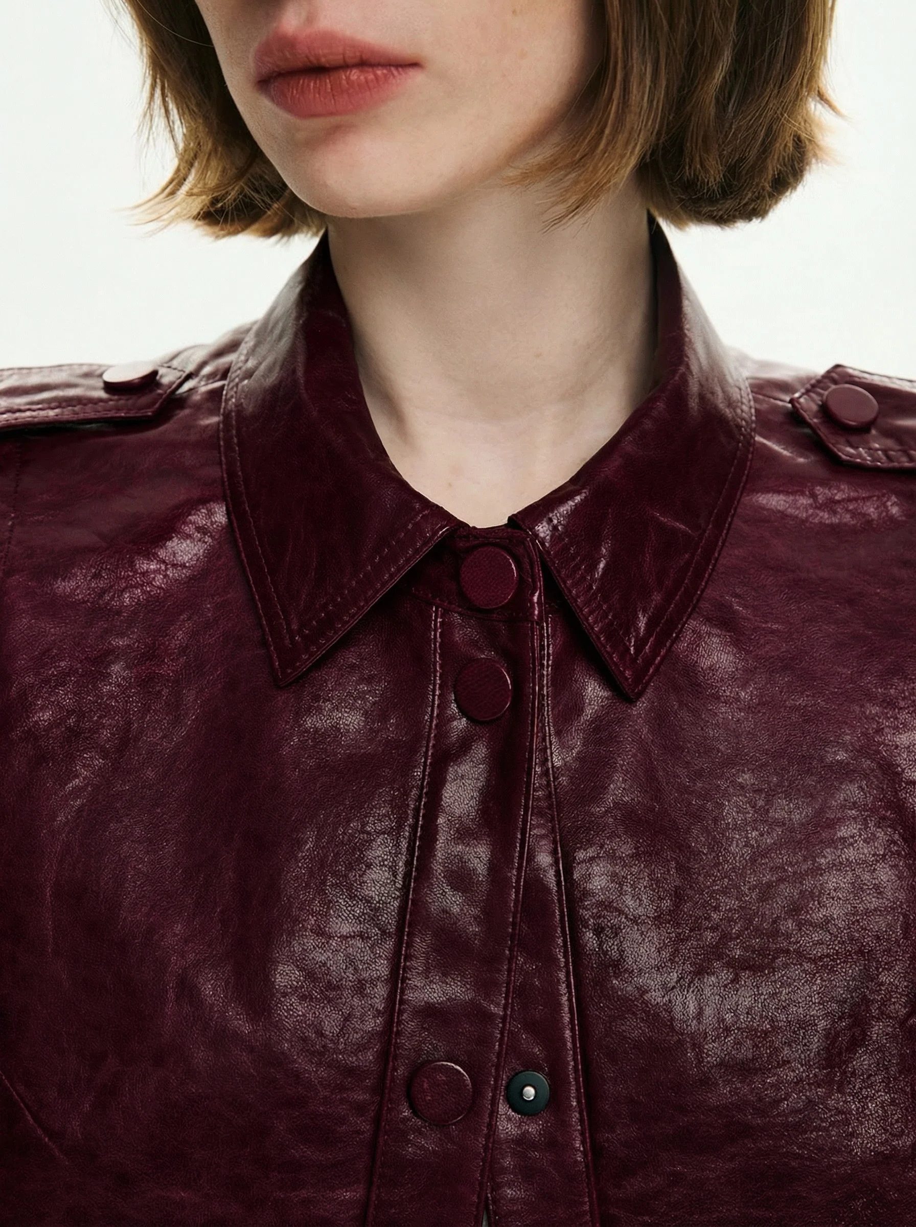 Burgundy Snap Leather Jacket - Image 2