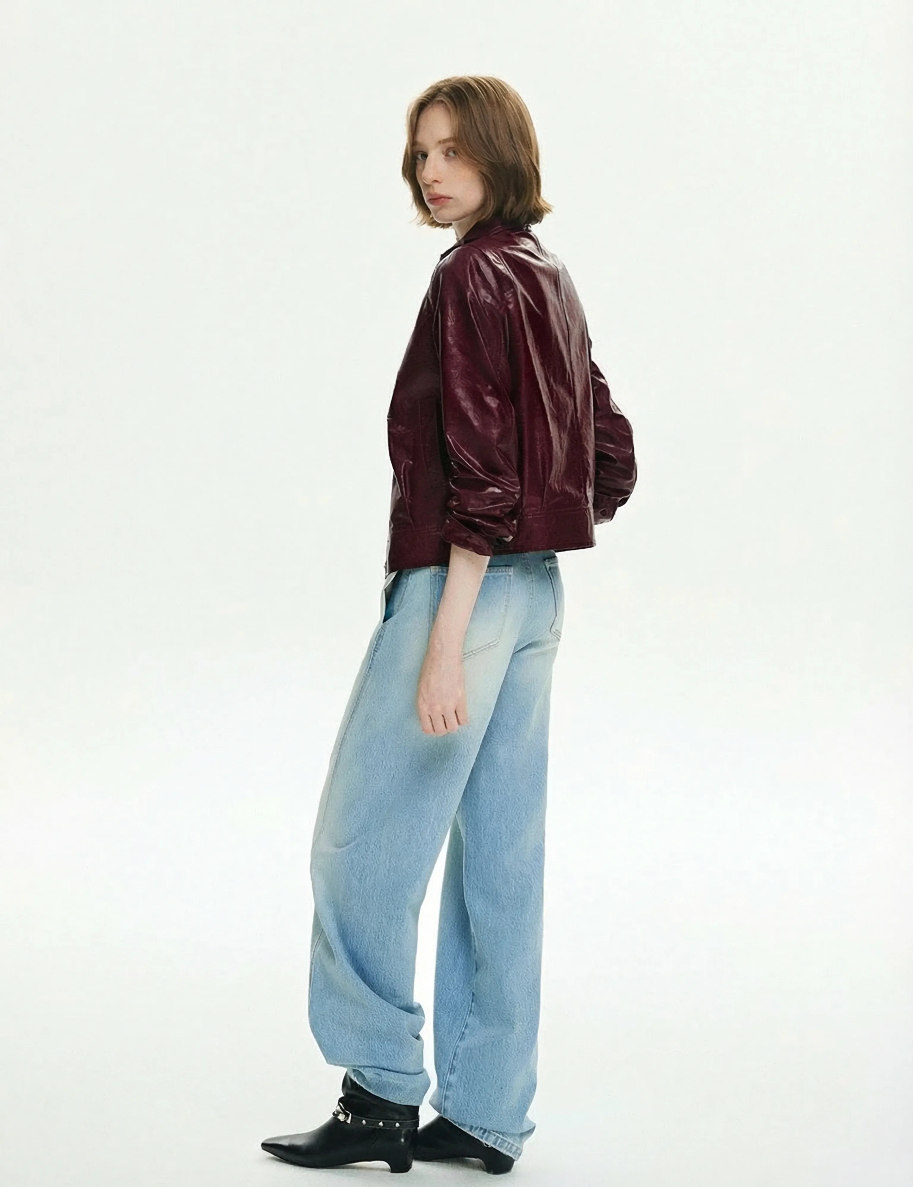 Burgundy Snap Leather Jacket - Image 3