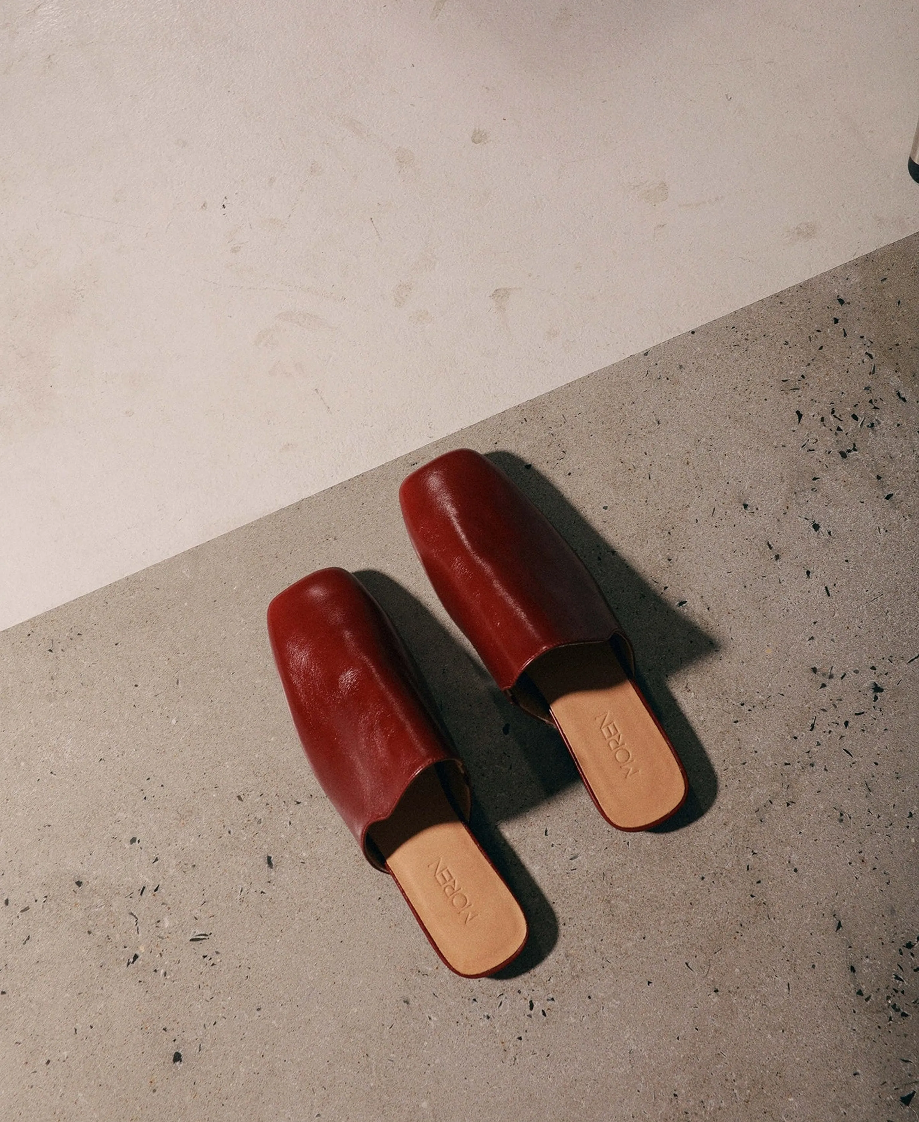 Burgundy Square-Toe Leather Mules