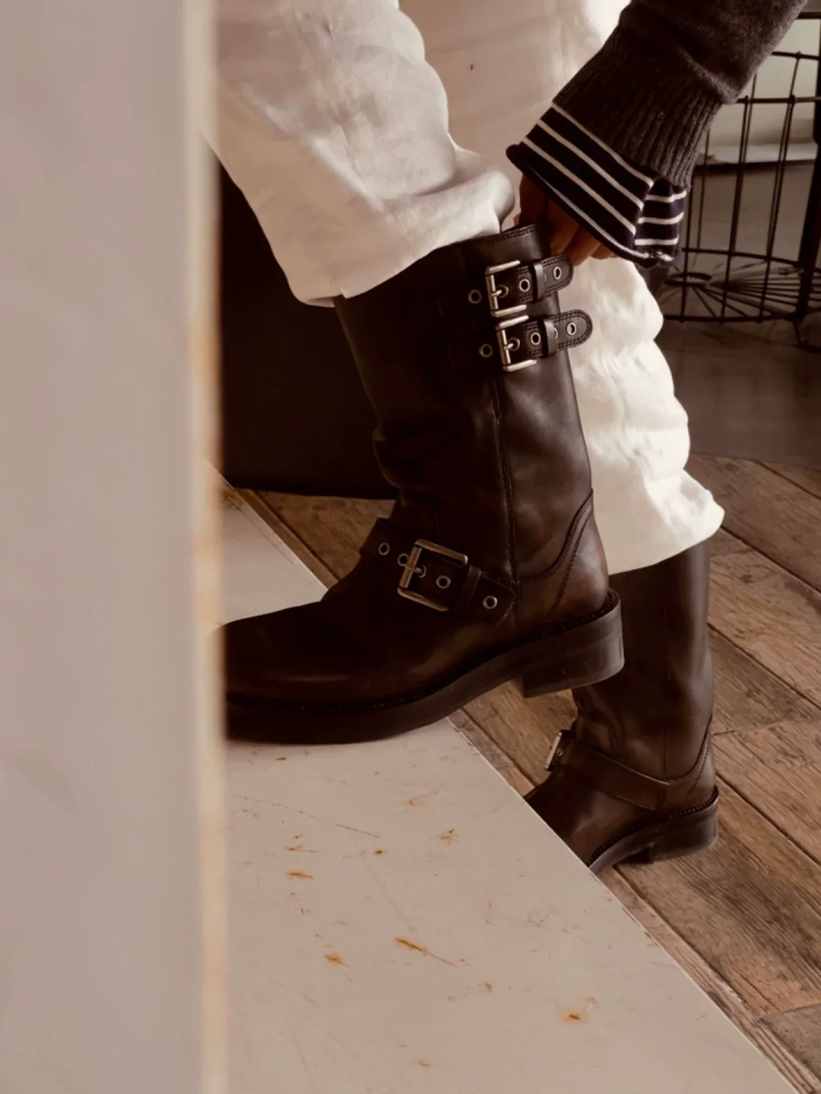 Burnished Buckled Mid-Calf Boots - Image 3