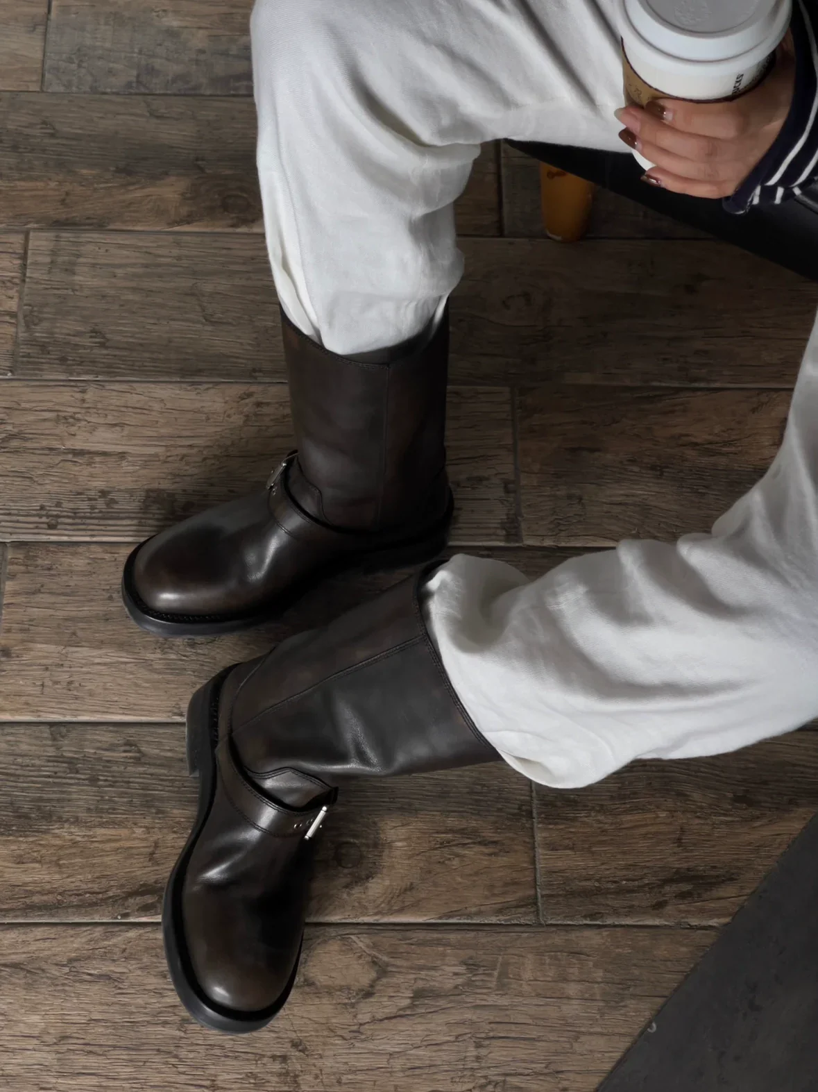 Burnished Buckled Mid-Calf Boots - Image 4