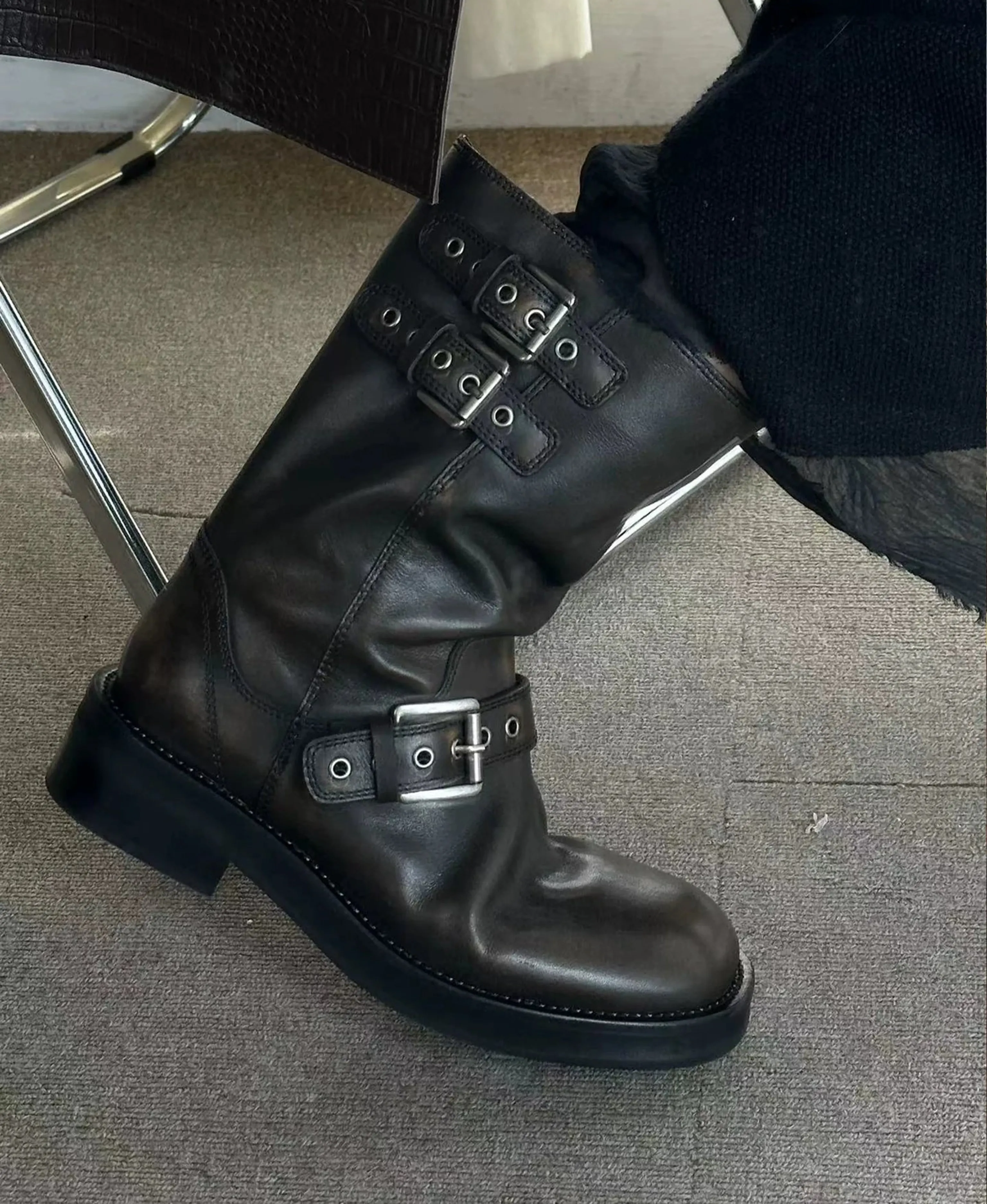 Burnished Buckled Mid-Calf Boots - Image 5