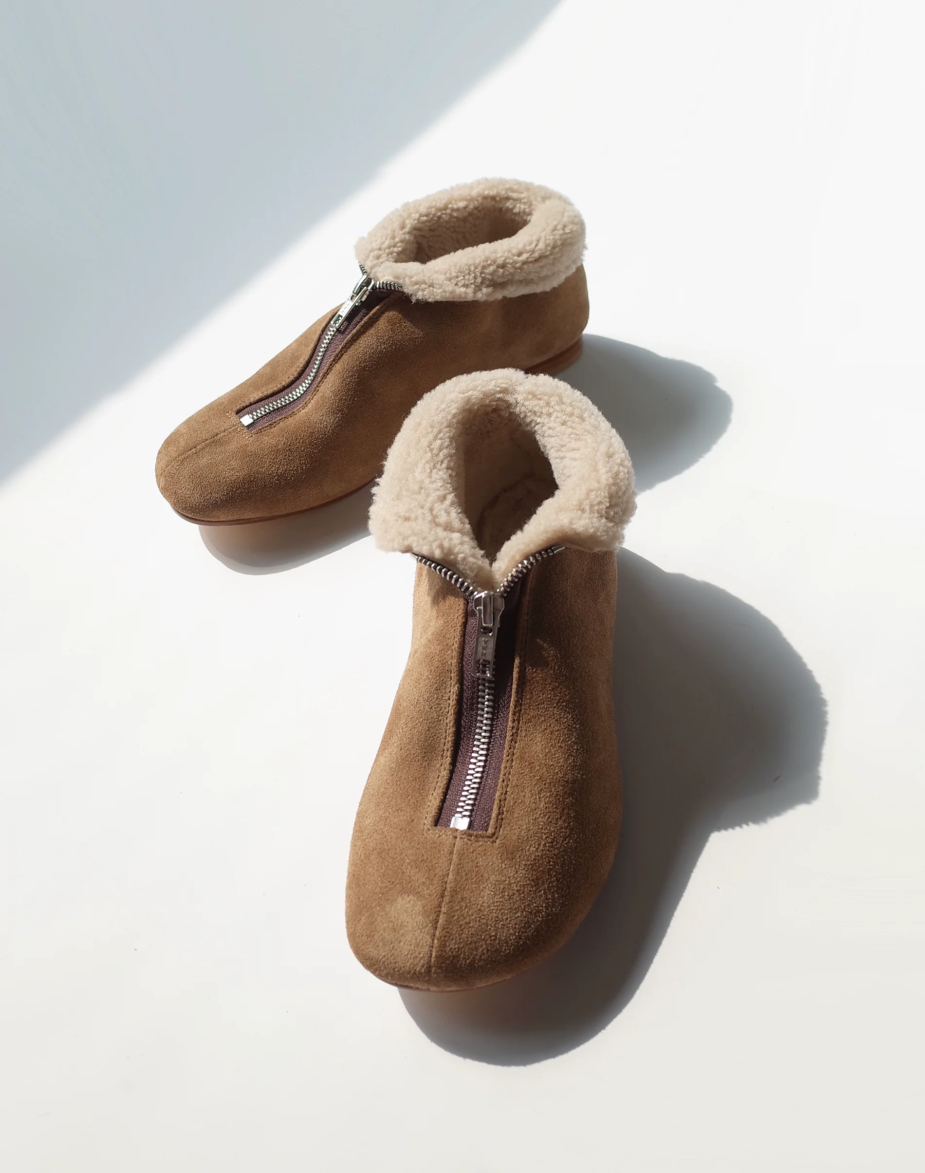 Burnt Brown Lamb-Fleece Zip Ankle Boots - Image 2