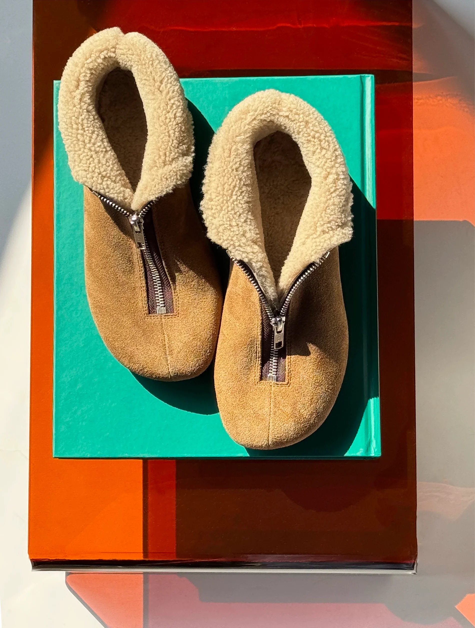 Burnt Brown Lamb-Fleece Zip Ankle Boots - Image 3