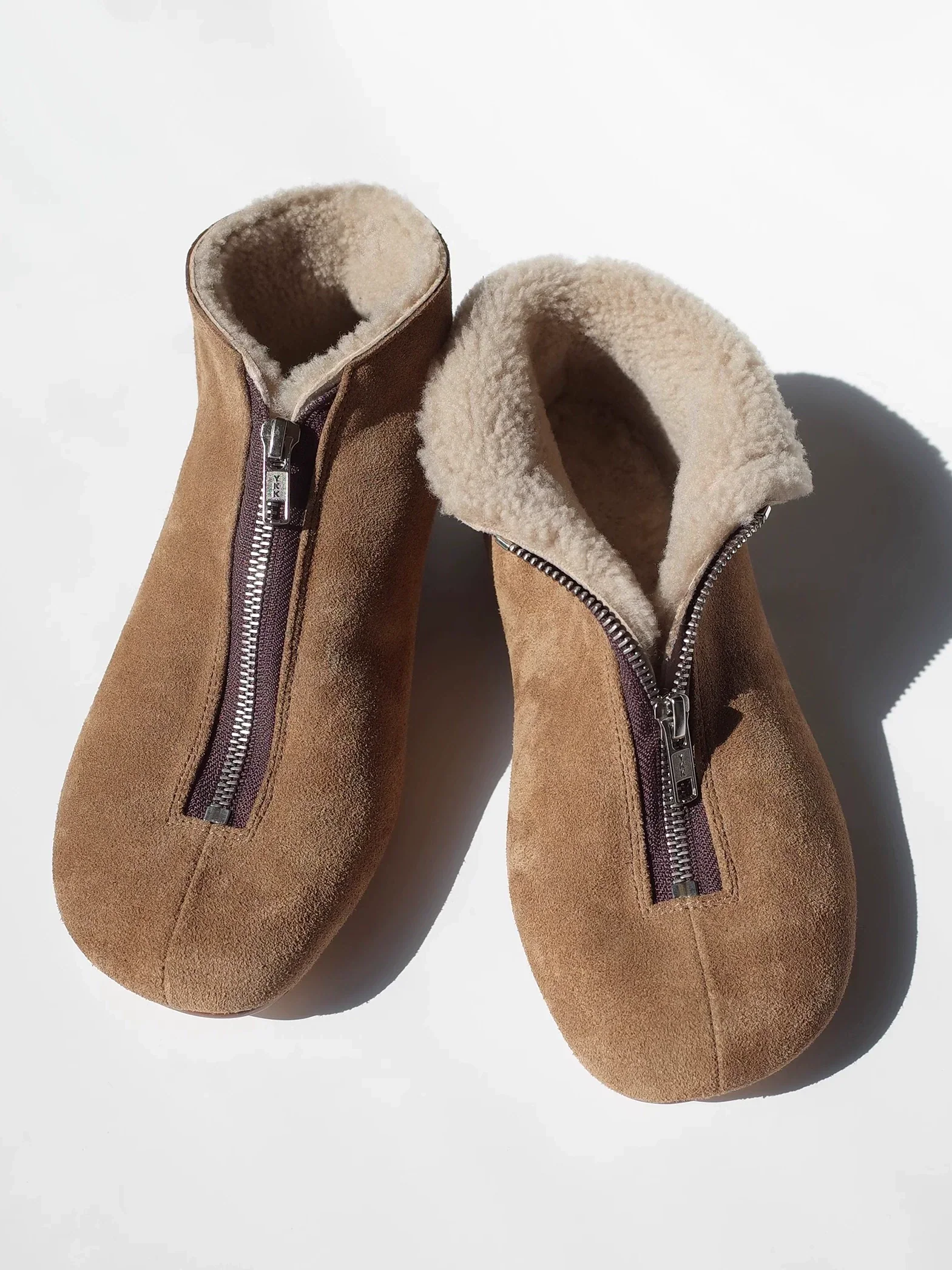 Burnt Brown Lamb-Fleece Zip Ankle Boots - Image 4