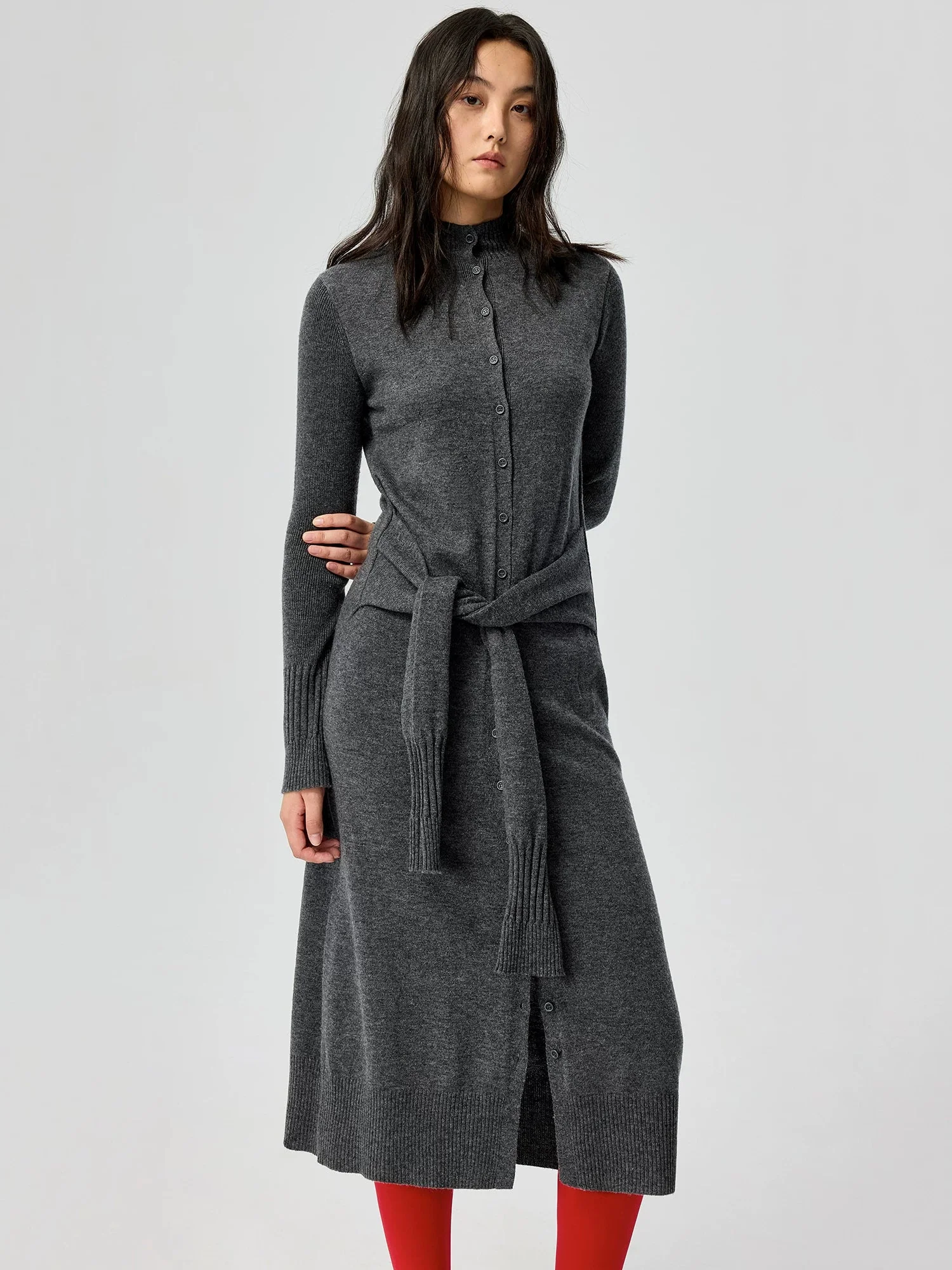 Button-Front Knit Belted Midi Dress - Image 5